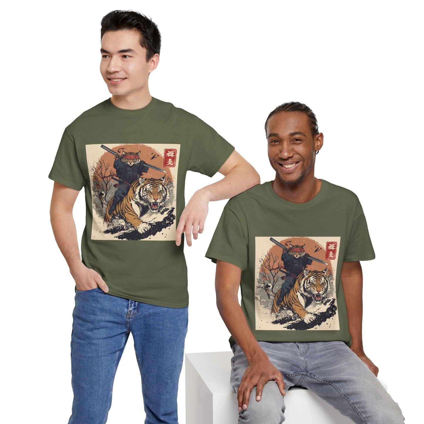 Samurai Cat Rides Fierce Tiger T-shirt