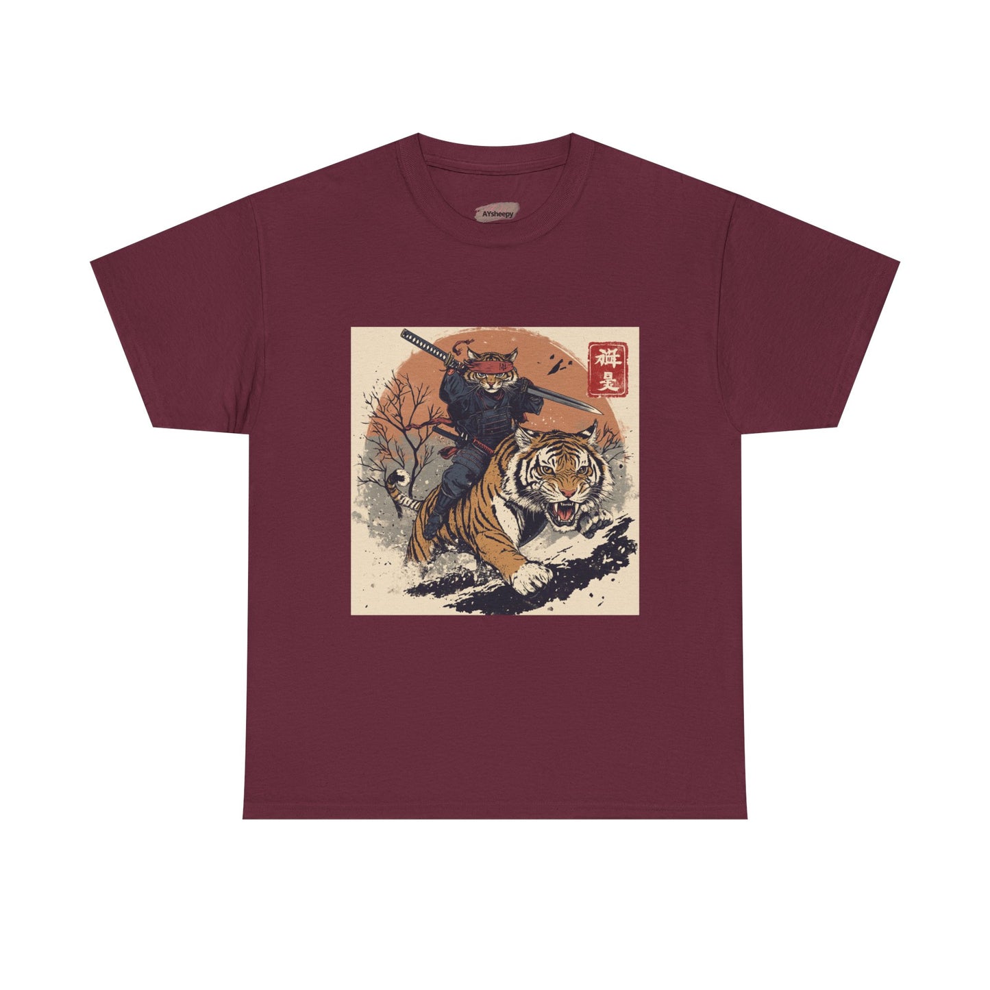 Samurai Cat Rides Fierce Tiger T-shirt