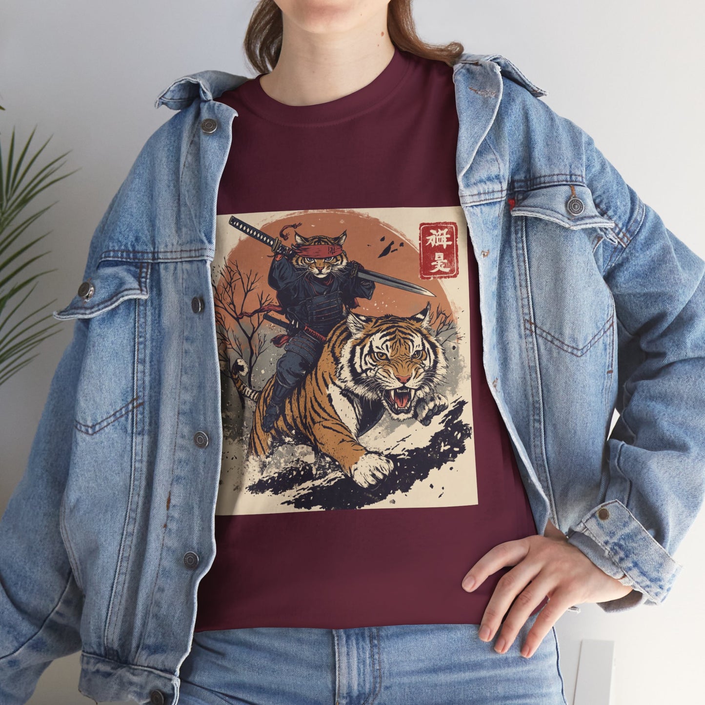 Samurai Cat Rides Fierce Tiger T-shirt