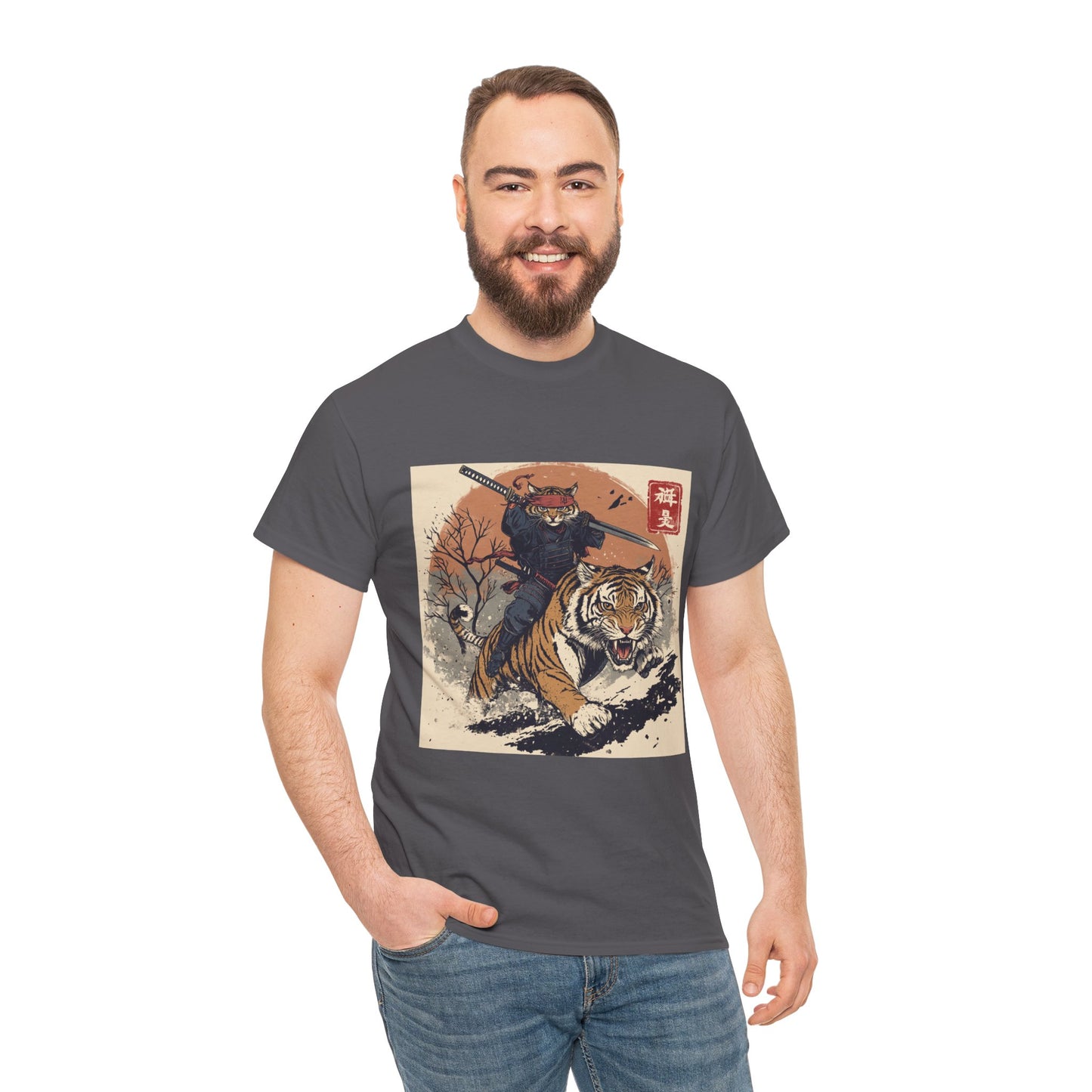 Samurai Cat Rides Fierce Tiger T-shirt