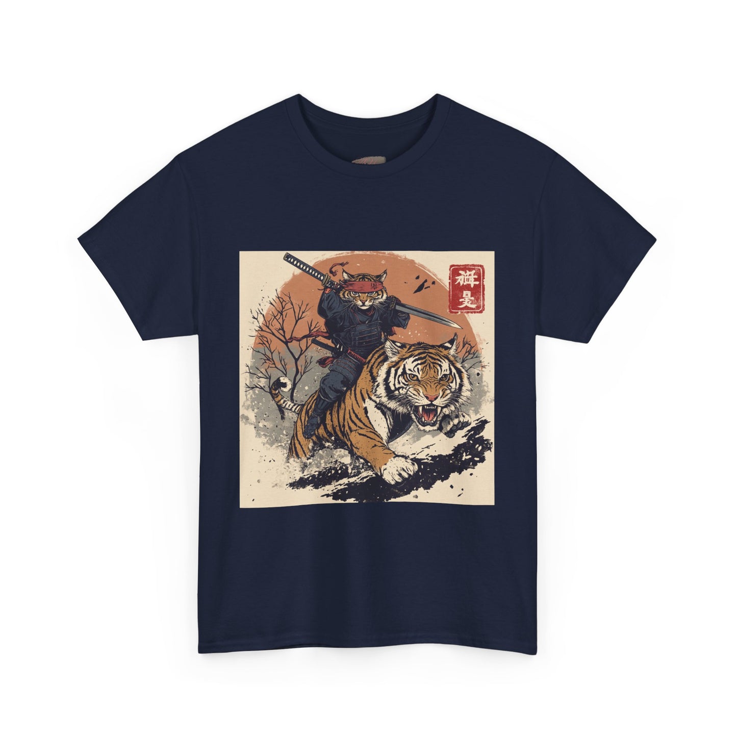 Samurai Cat Rides Fierce Tiger T-shirt