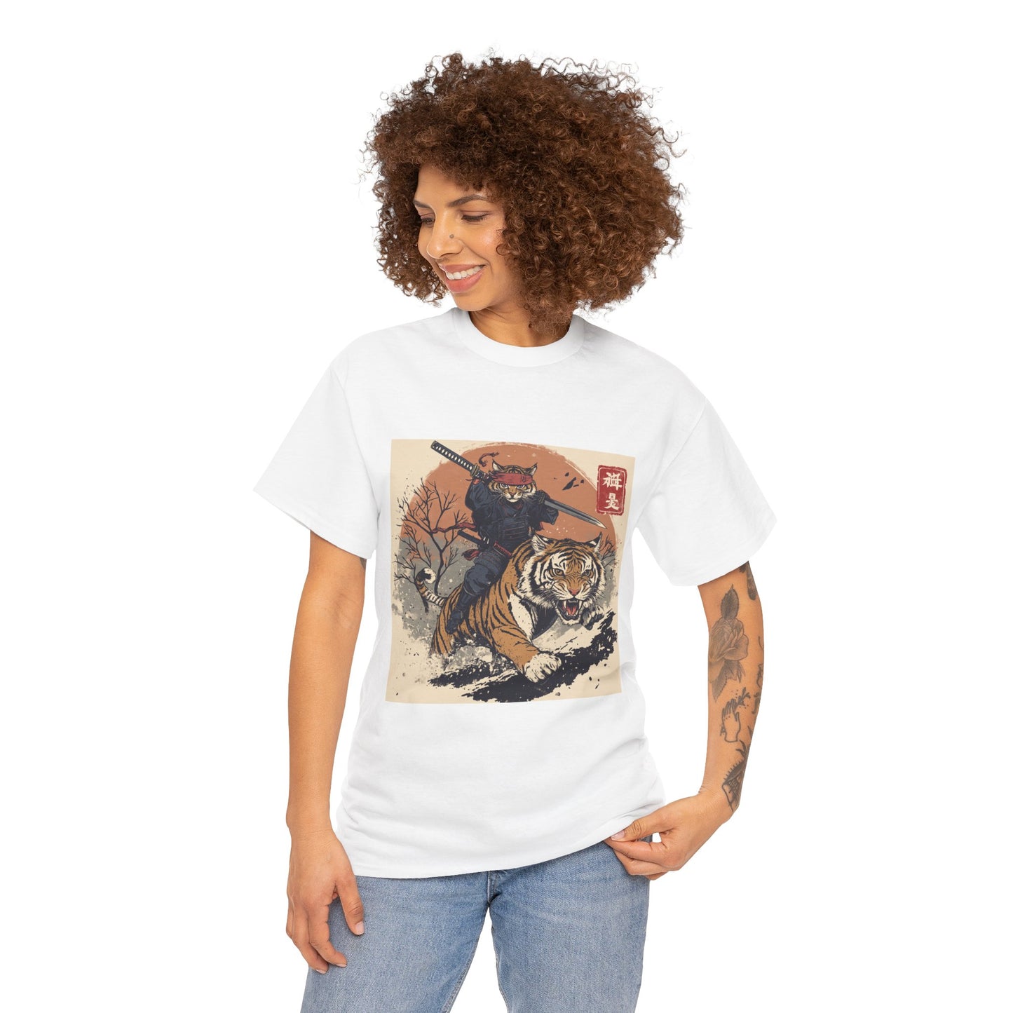 Samurai Cat Rides Fierce Tiger T-shirt
