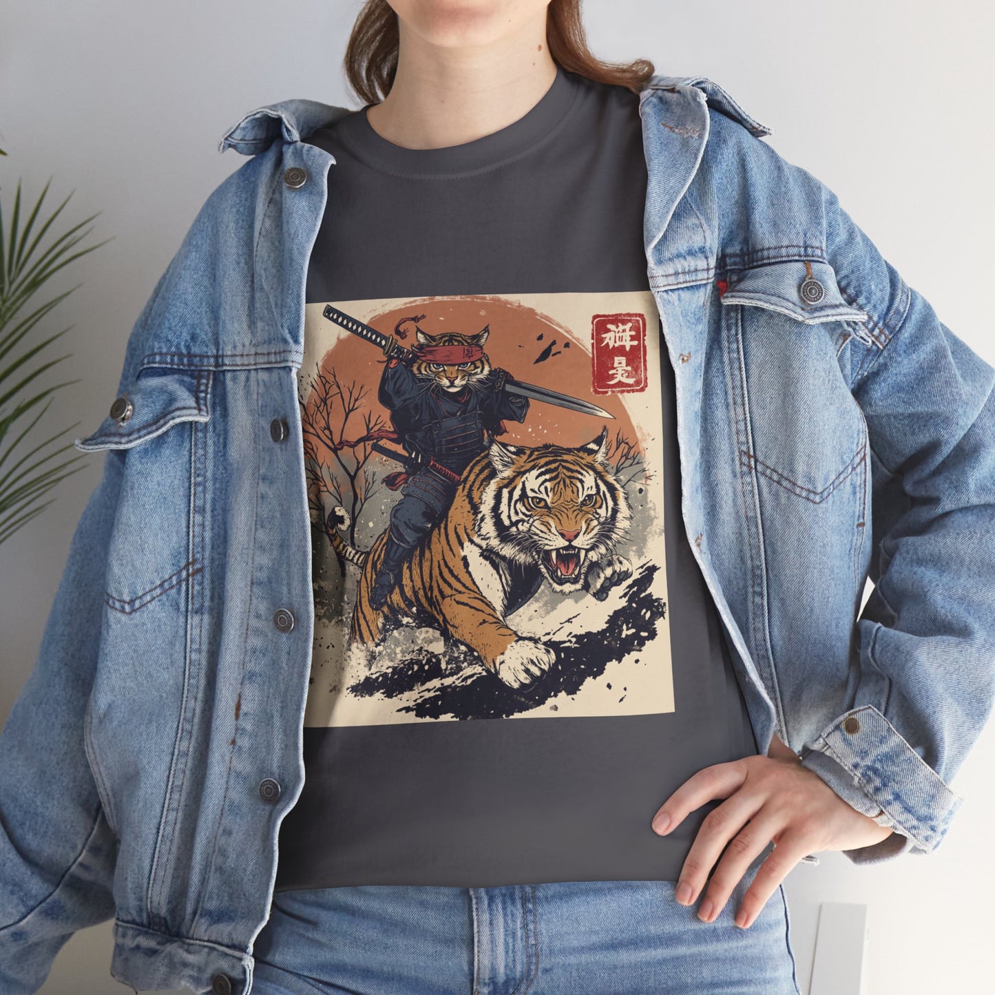 Samurai Cat Rides Fierce Tiger T-shirt
