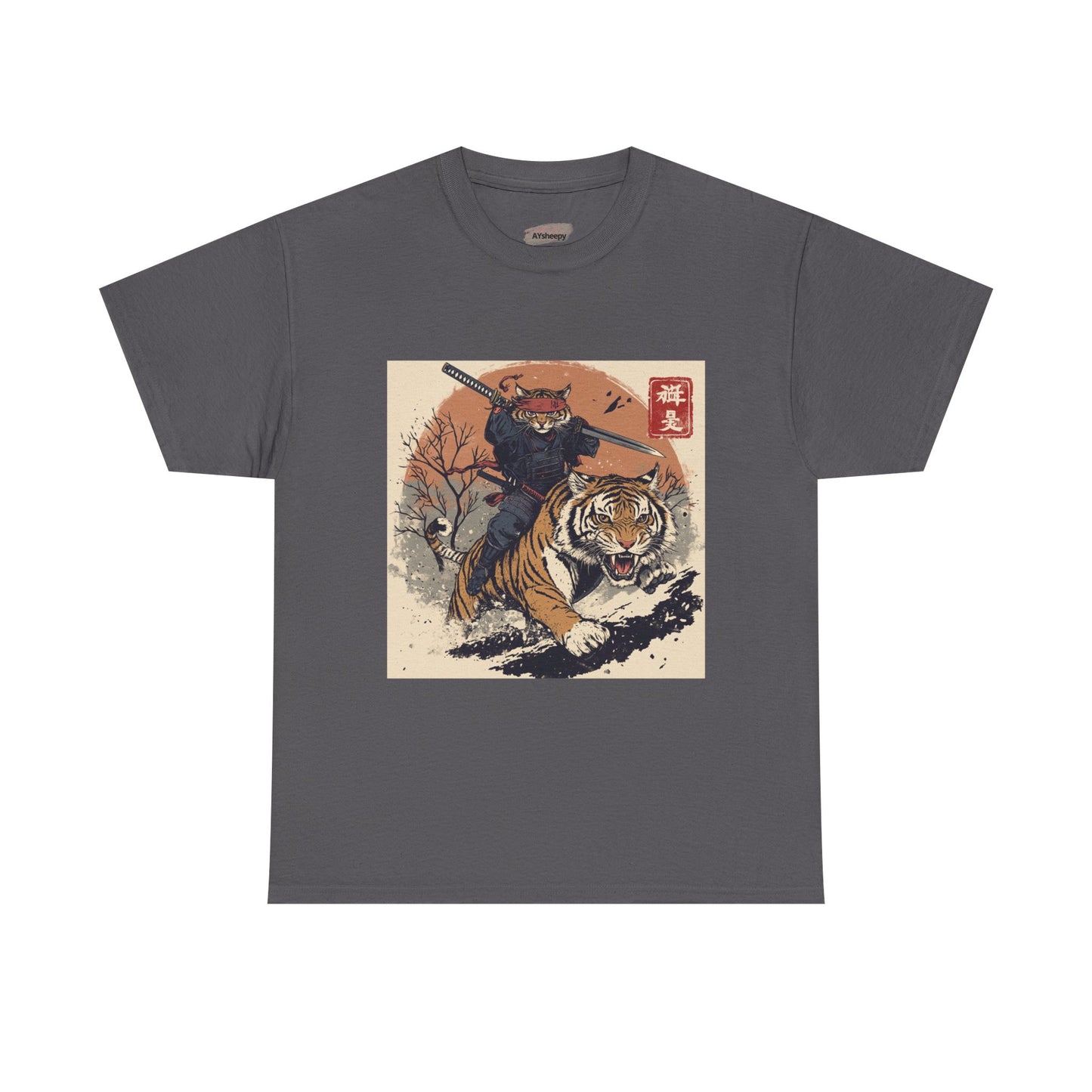 Samurai Cat Rides Fierce Tiger T-shirt