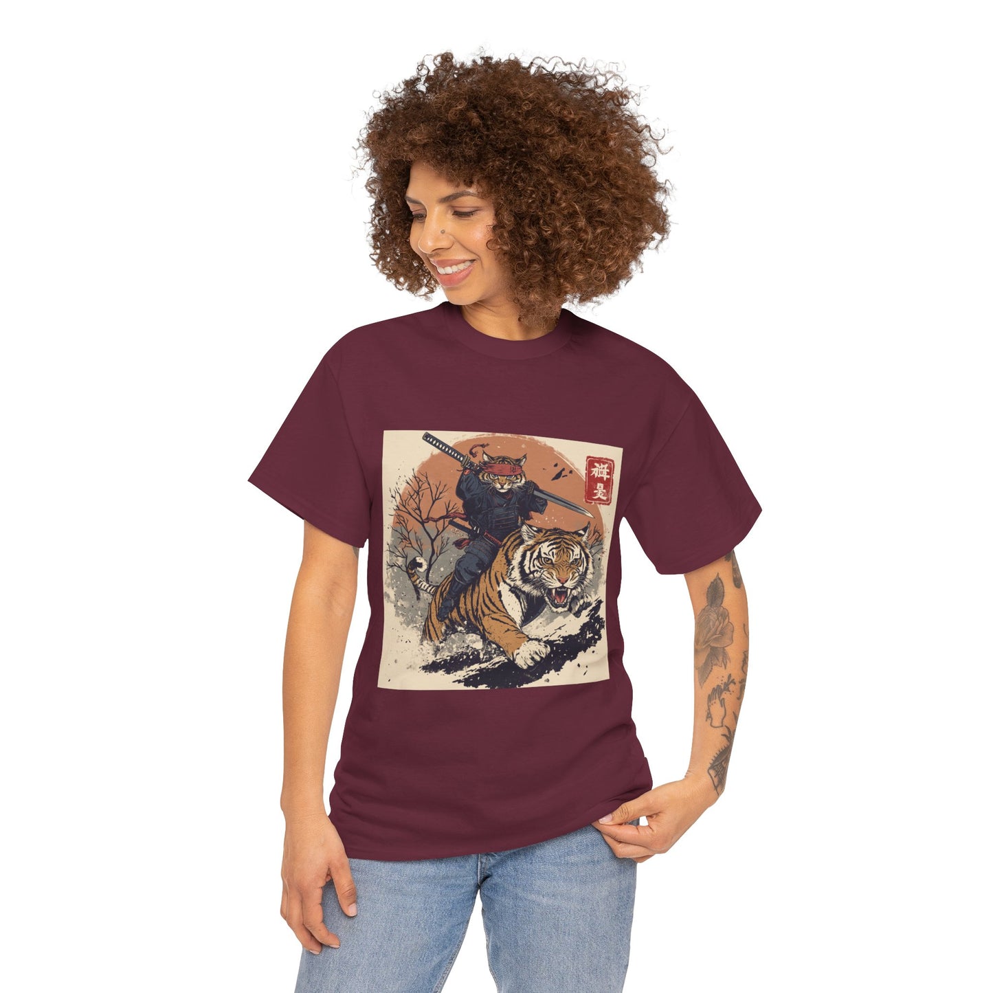 Samurai Cat Rides Fierce Tiger T-shirt