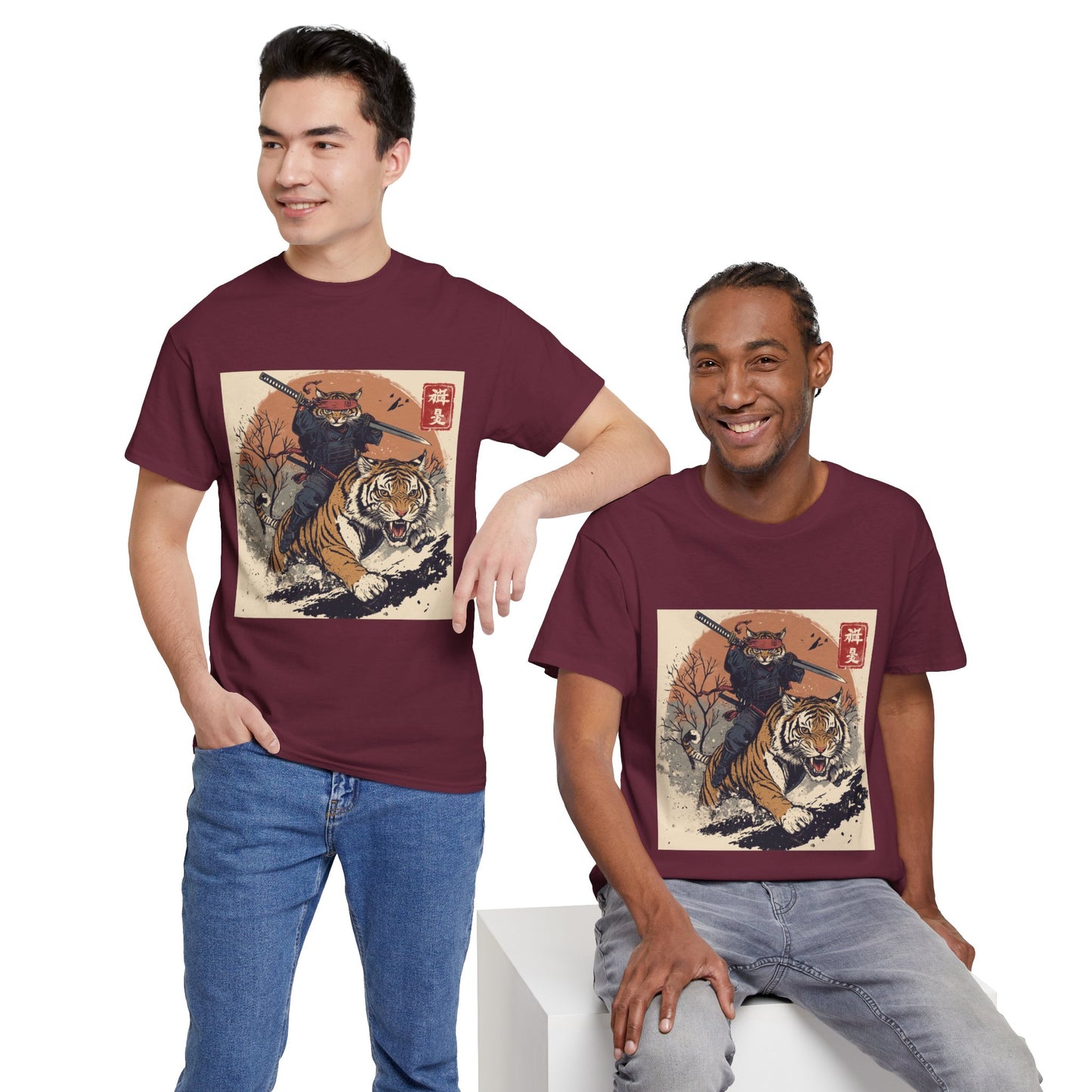 Samurai Cat Rides Fierce Tiger T-shirt