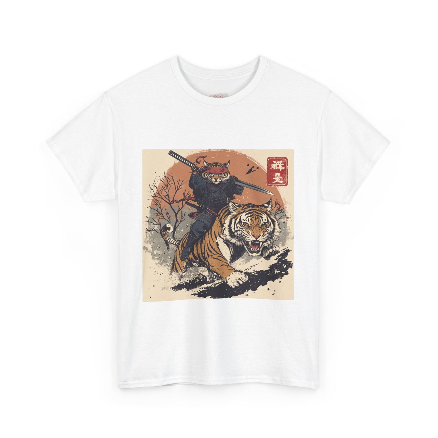 Samurai Cat Rides Fierce Tiger T-shirt