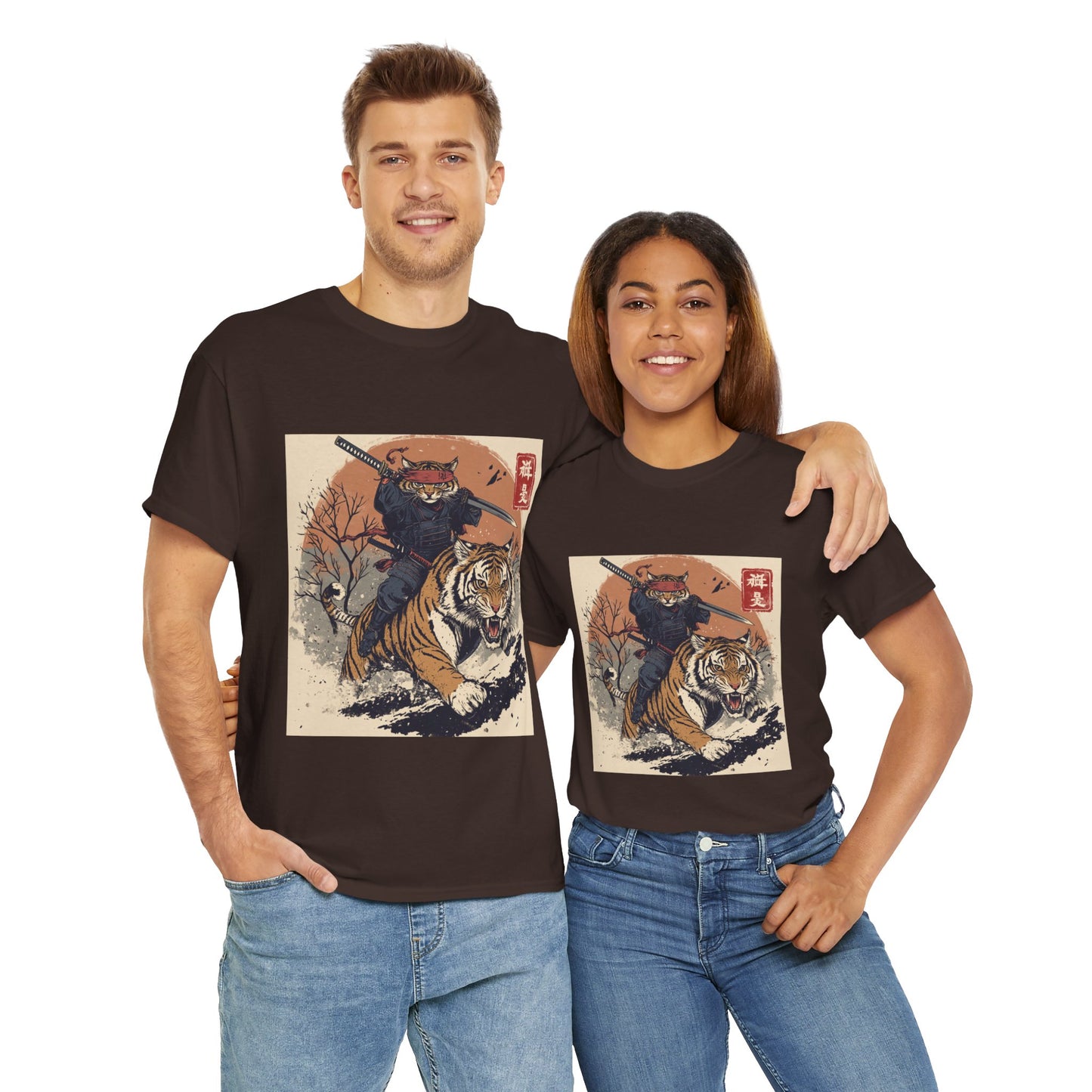 Samurai Cat Rides Fierce Tiger T-shirt