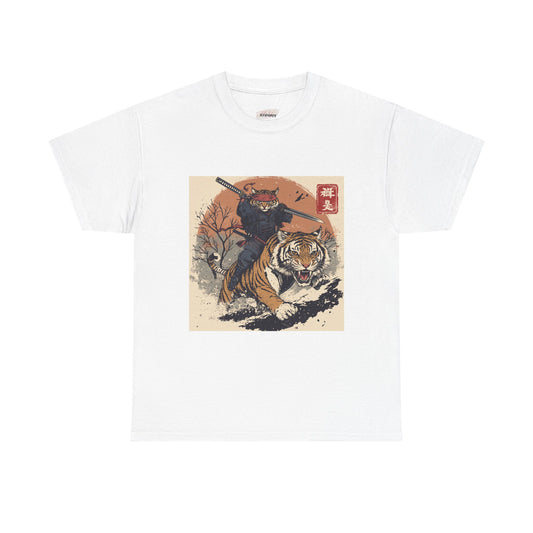 Samurai Cat Rides Fierce Tiger T-shirt