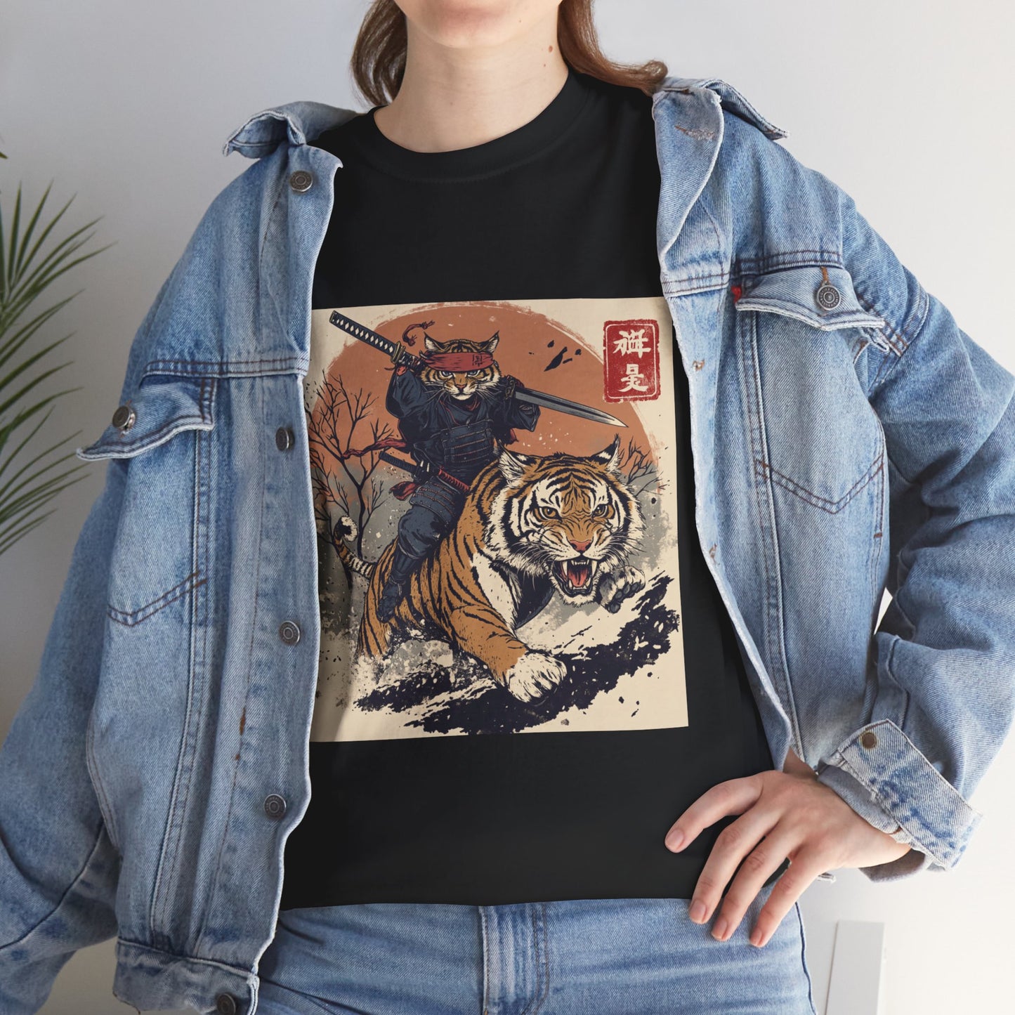 Samurai Cat Rides Fierce Tiger T-shirt