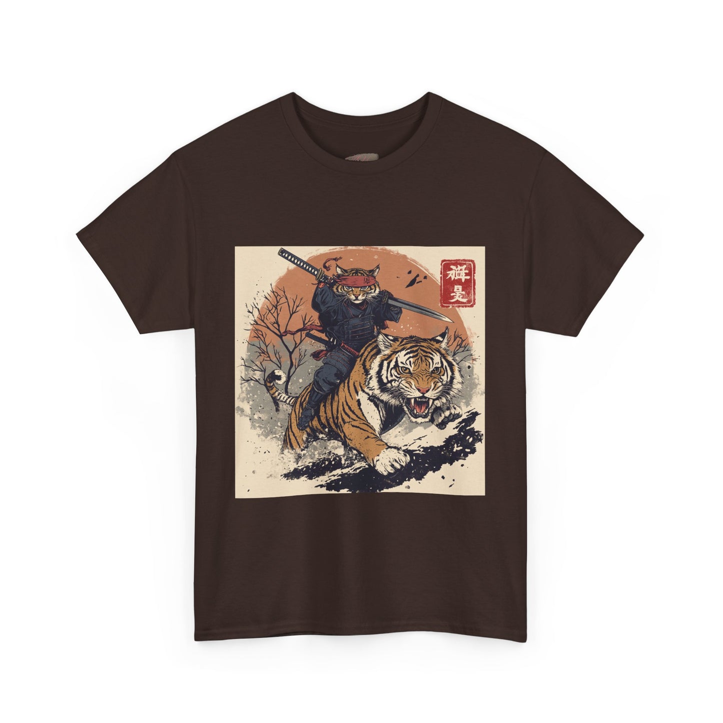 Samurai Cat Rides Fierce Tiger T-shirt