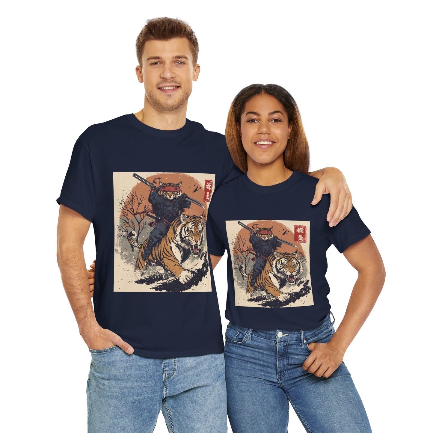 Samurai Cat Rides Fierce Tiger T-shirt