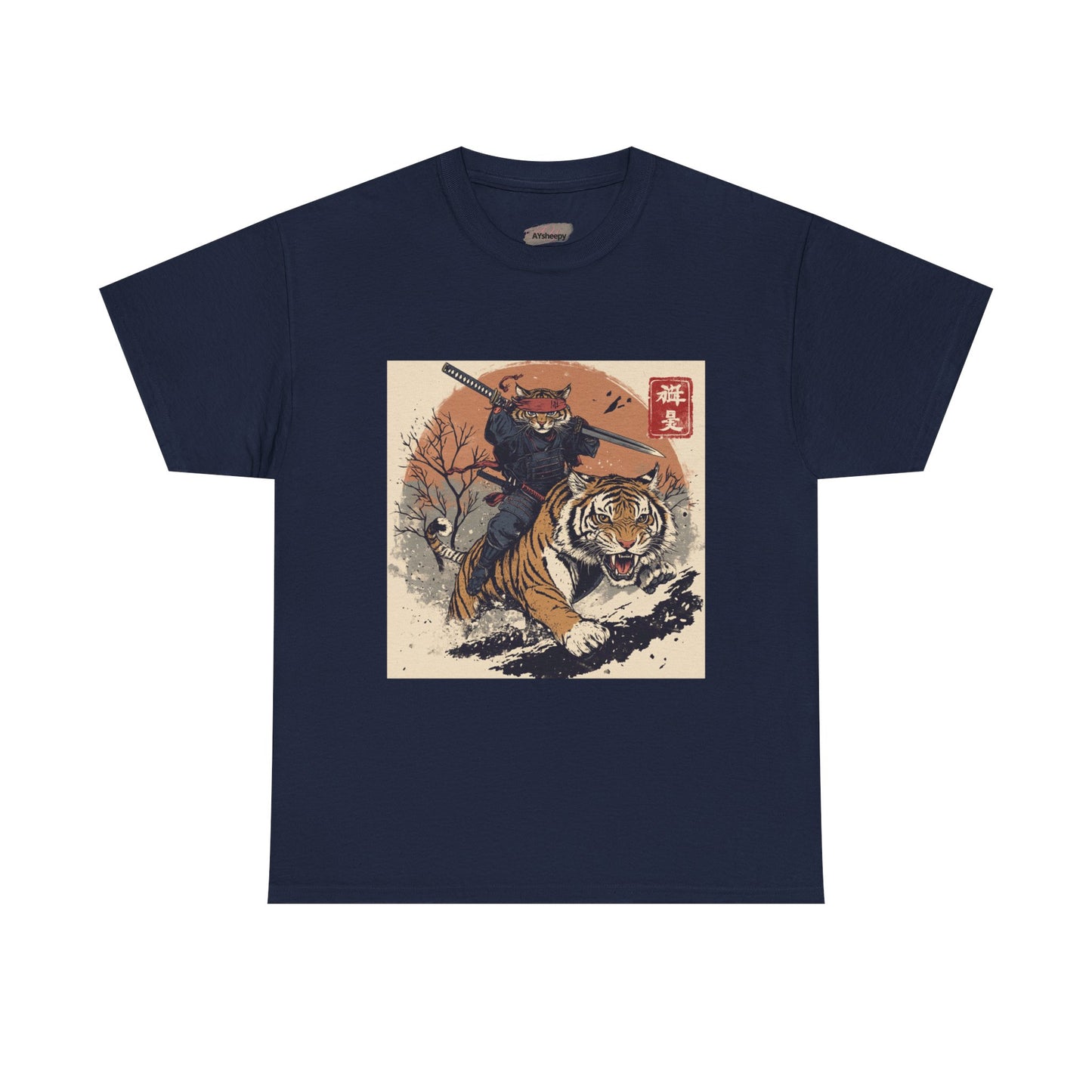 Samurai Cat Rides Fierce Tiger T-shirt