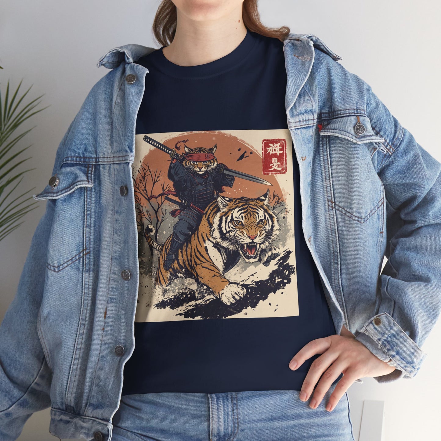 Samurai Cat Rides Fierce Tiger T-shirt