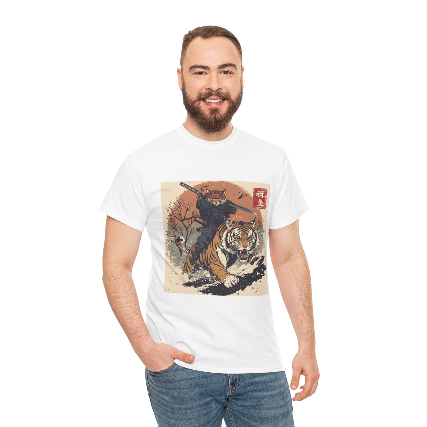 Samurai Cat Rides Fierce Tiger T-shirt
