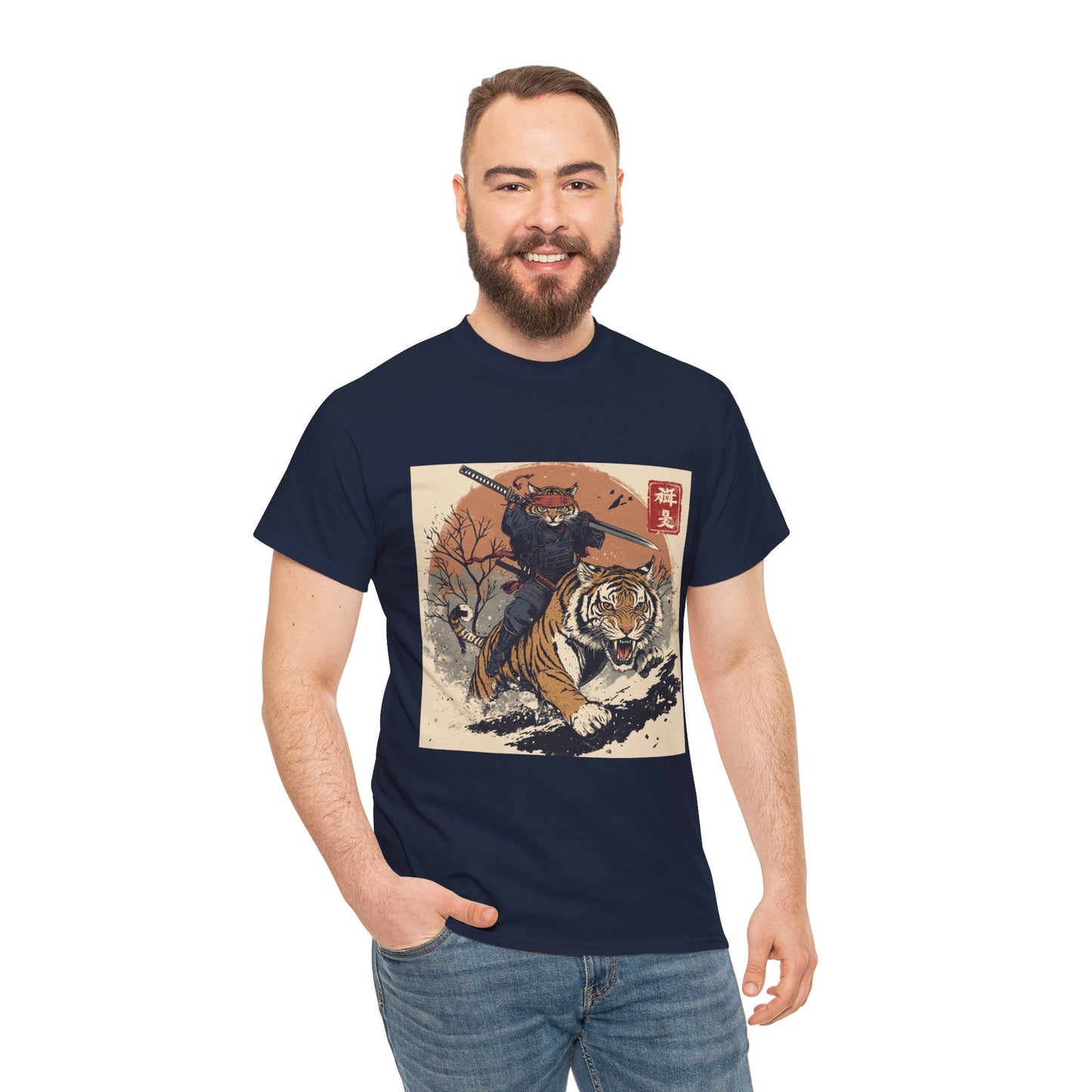 Samurai Cat Rides Fierce Tiger T-shirt