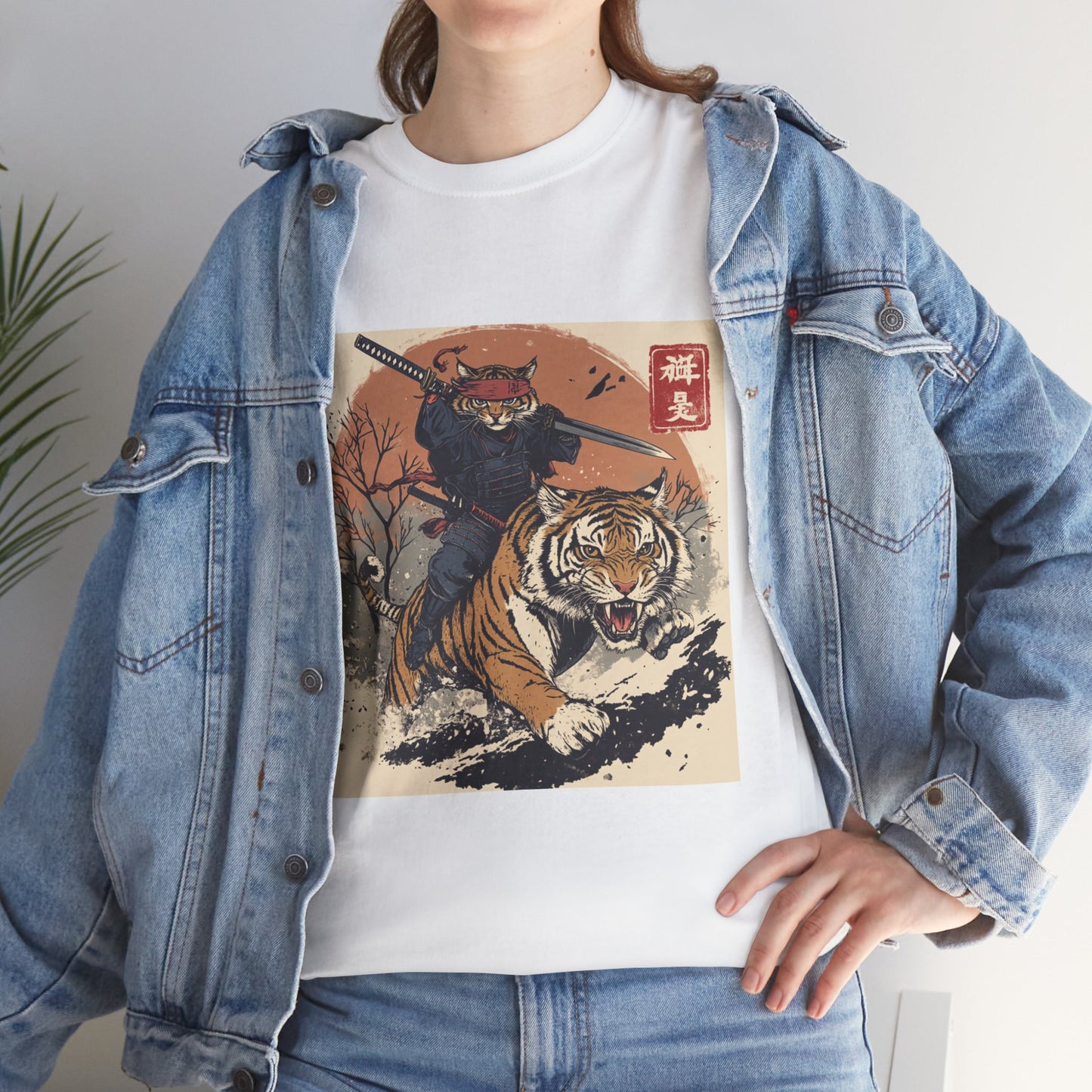 Samurai Cat Rides Fierce Tiger T-shirt
