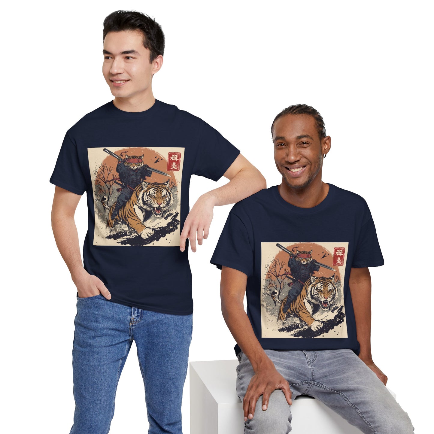 Samurai Cat Rides Fierce Tiger T-shirt