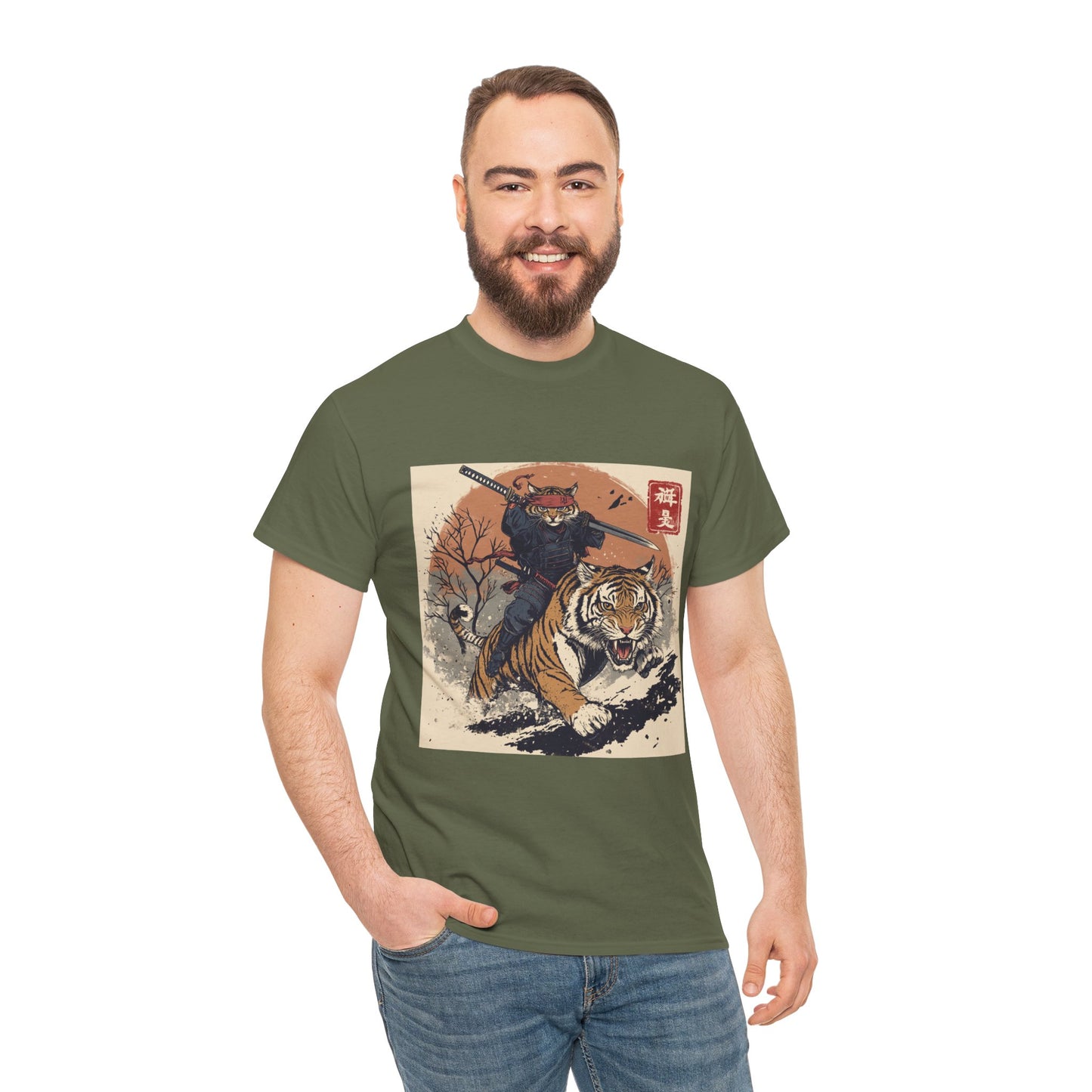 Samurai Cat Rides Fierce Tiger T-shirt
