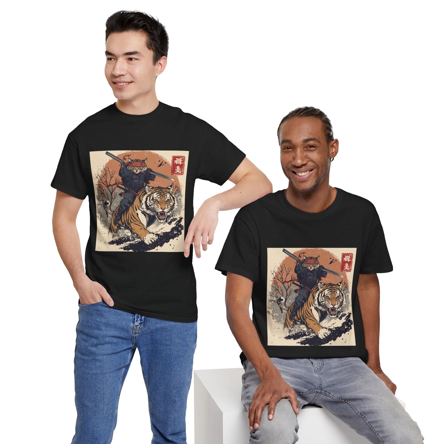 Samurai Cat Rides Fierce Tiger T-shirt