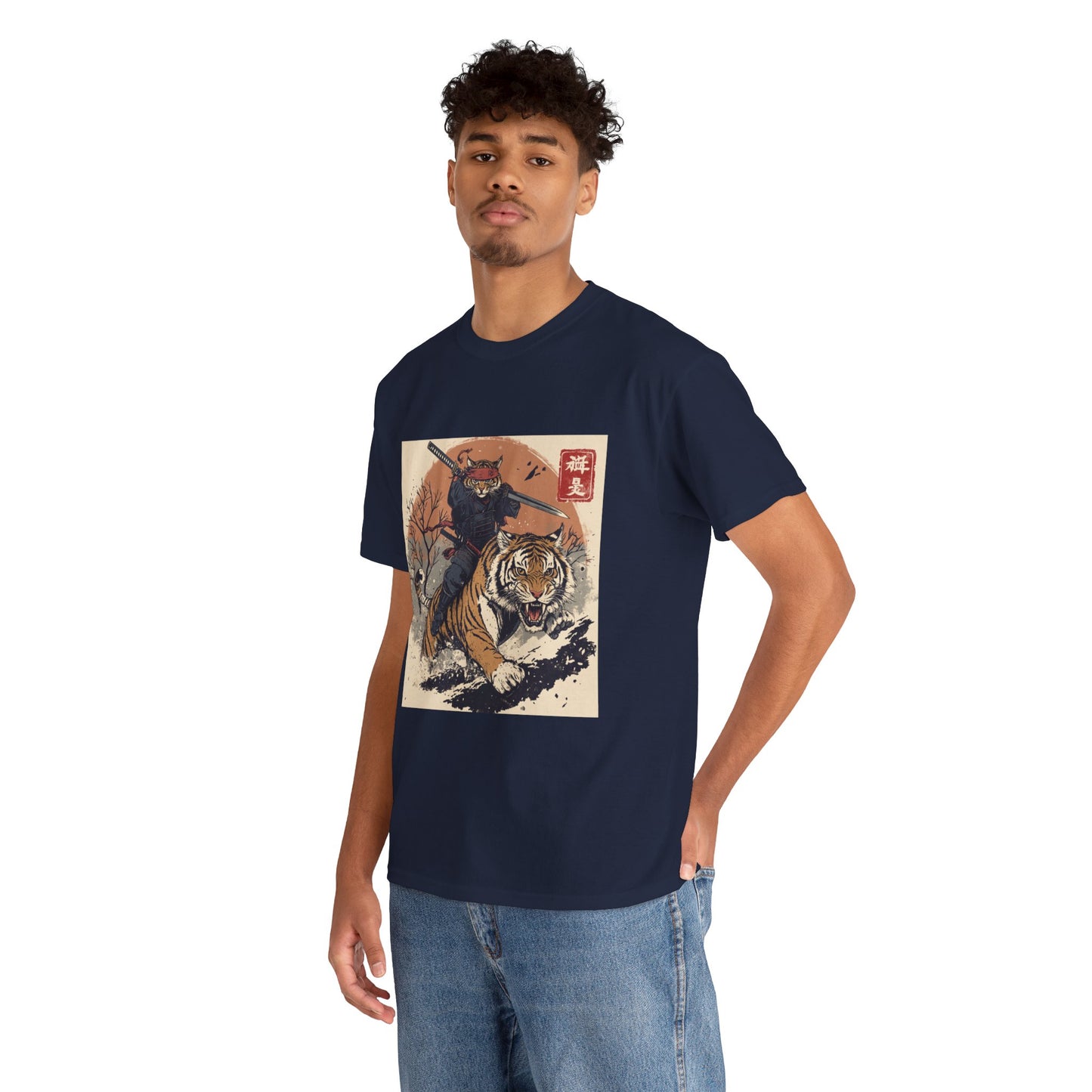Samurai Cat Rides Fierce Tiger T-shirt