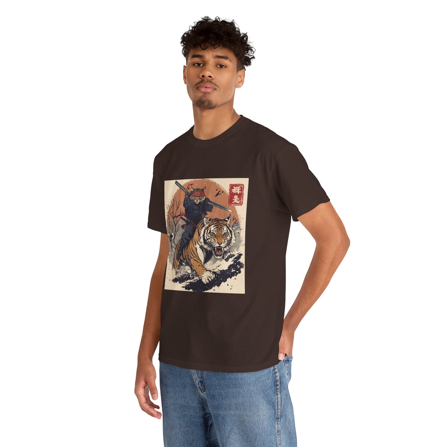 Samurai Cat Rides Fierce Tiger T-shirt