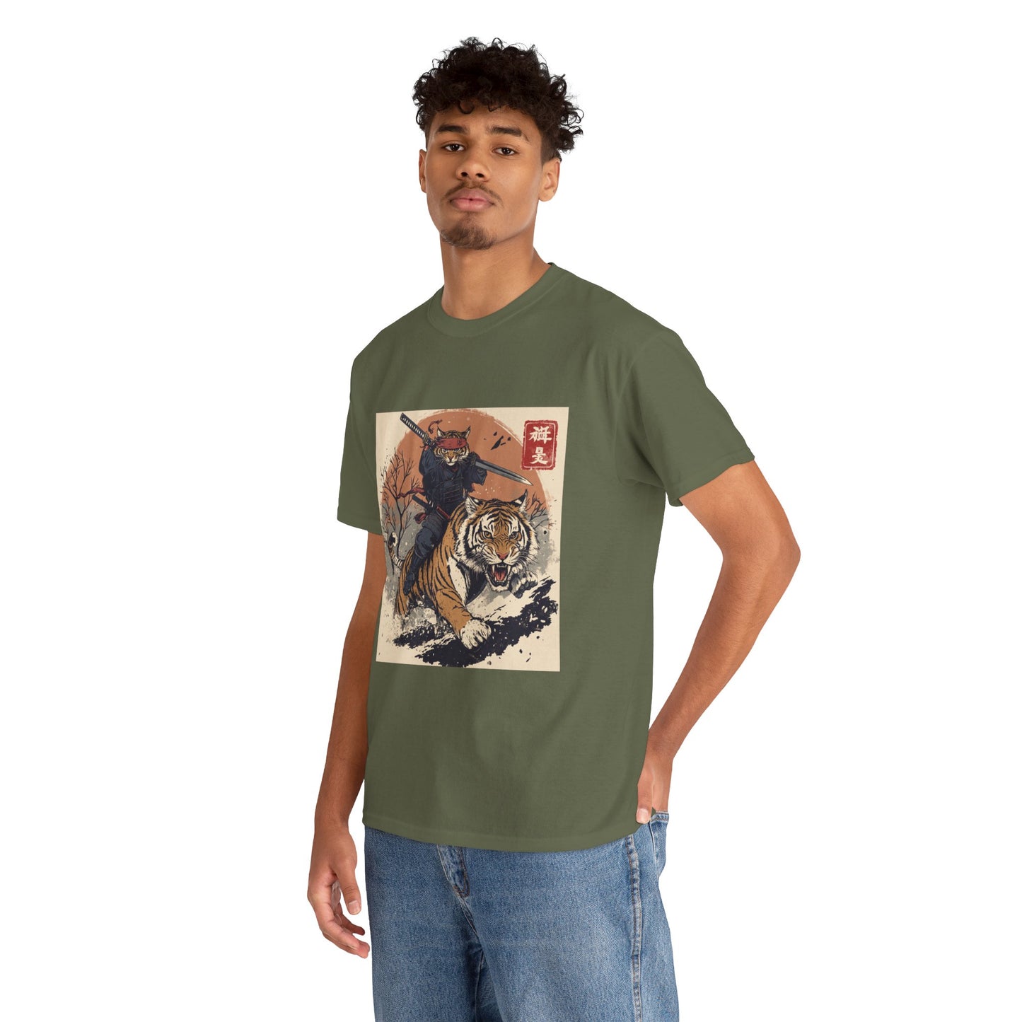 Samurai Cat Rides Fierce Tiger T-shirt