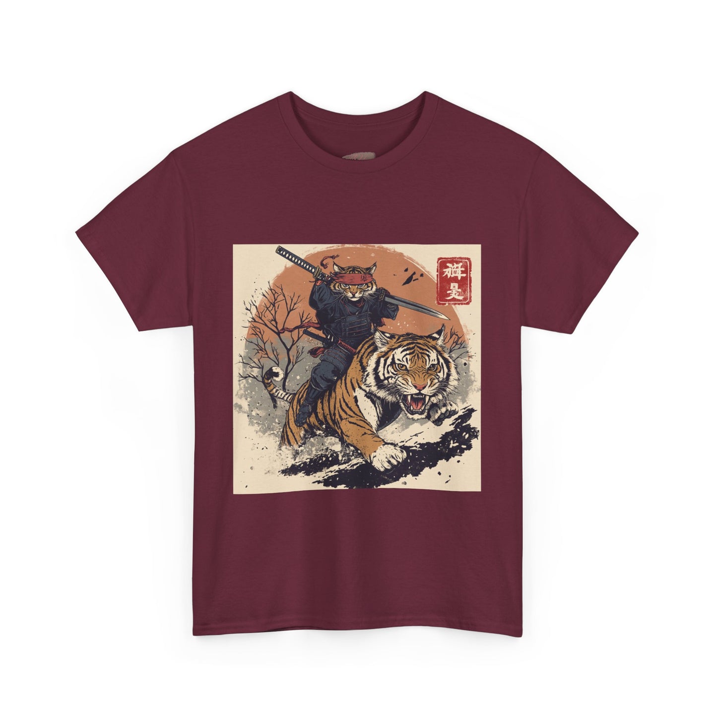 Samurai Cat Rides Fierce Tiger T-shirt