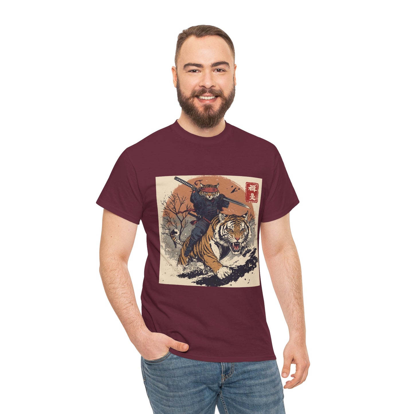 Samurai Cat Rides Fierce Tiger T-shirt