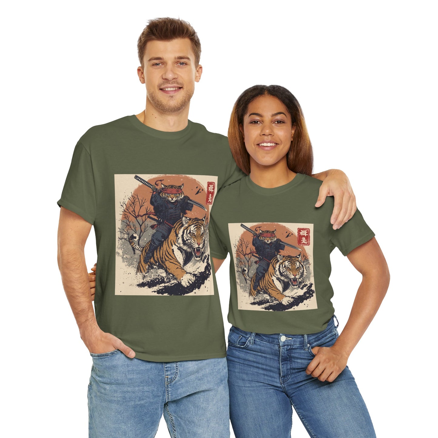 Samurai Cat Rides Fierce Tiger T-shirt