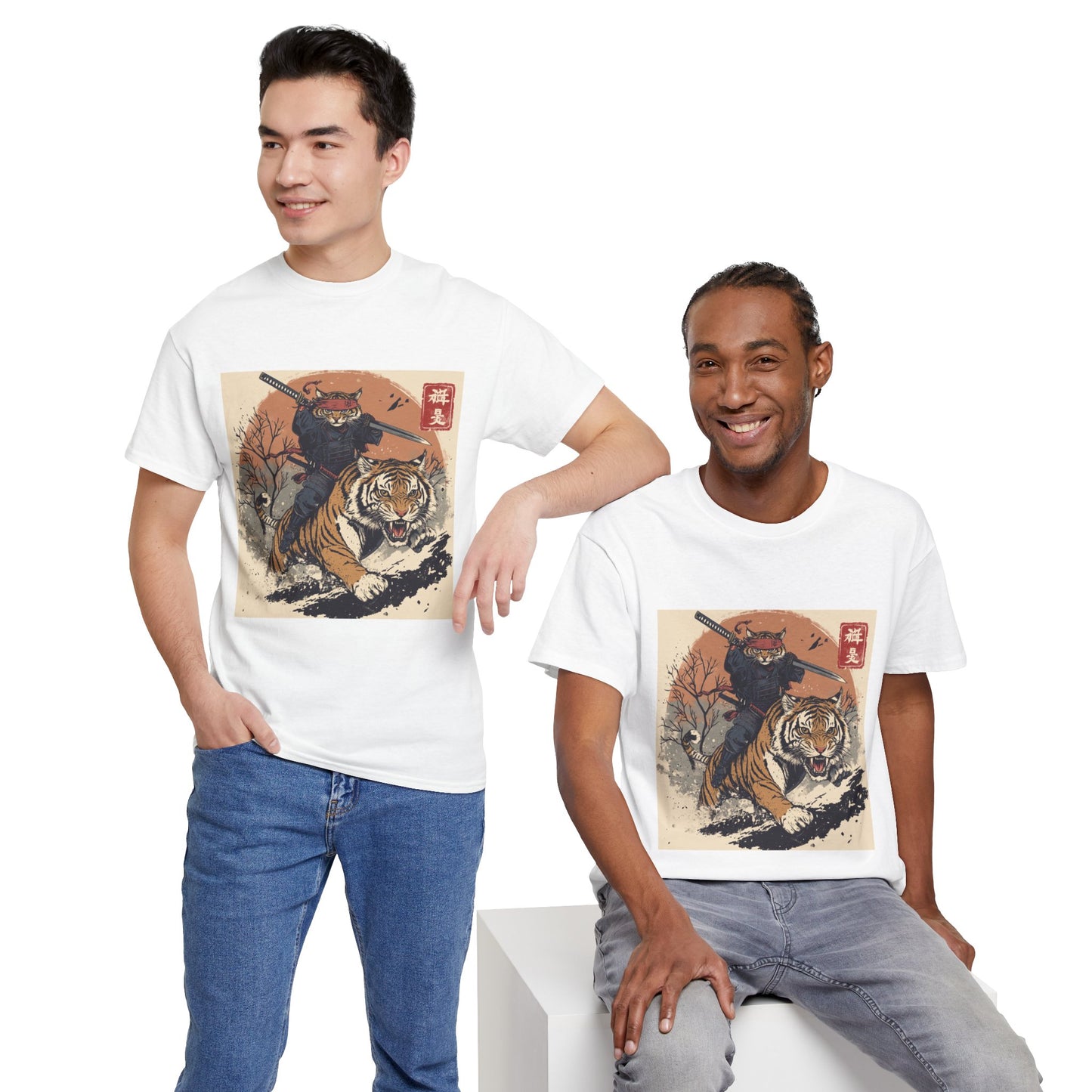 Samurai Cat Rides Fierce Tiger T-shirt