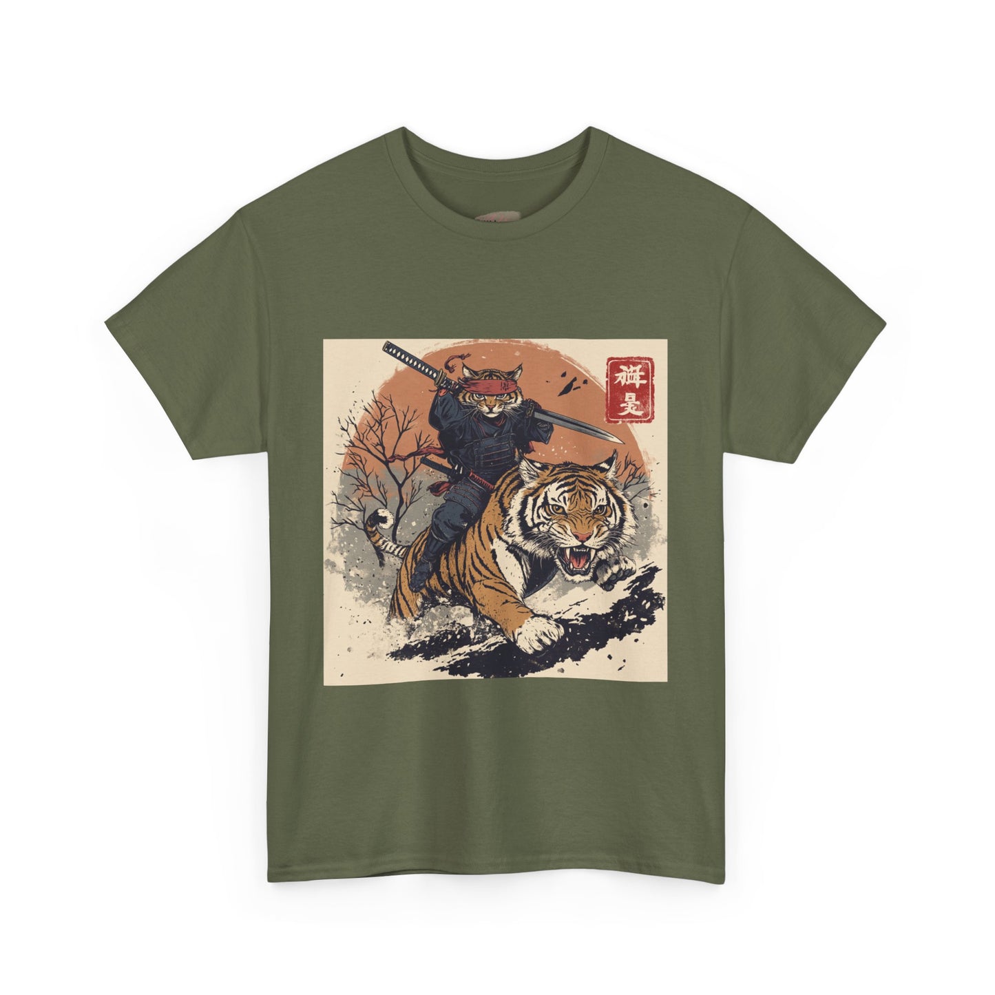 Samurai Cat Rides Fierce Tiger T-shirt