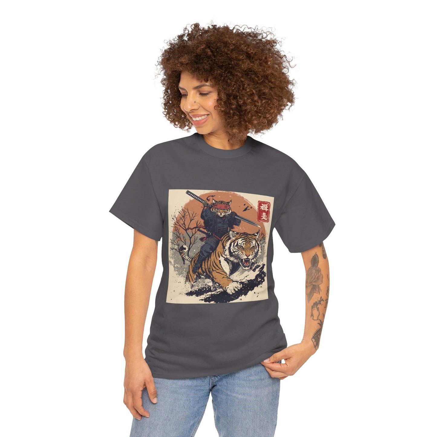 Samurai Cat Rides Fierce Tiger T-shirt