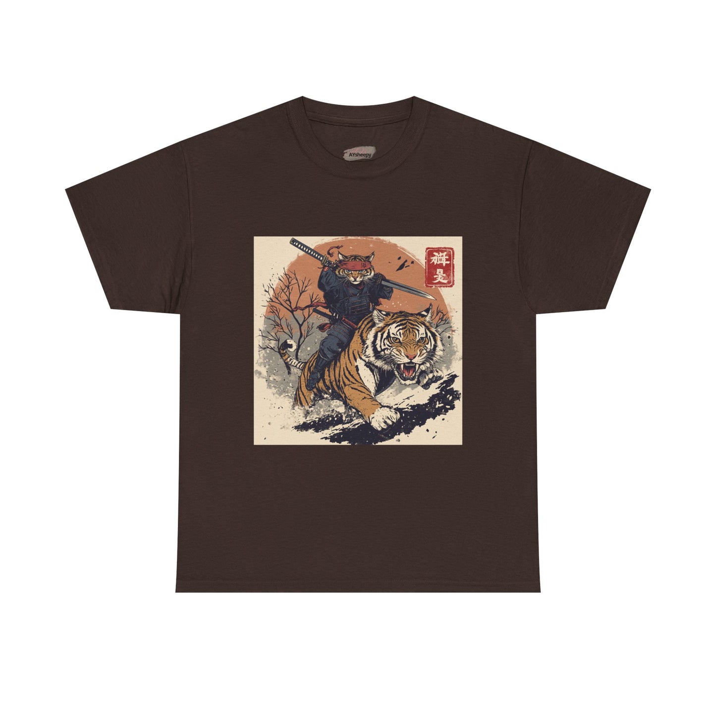 Samurai Cat Rides Fierce Tiger T-shirt