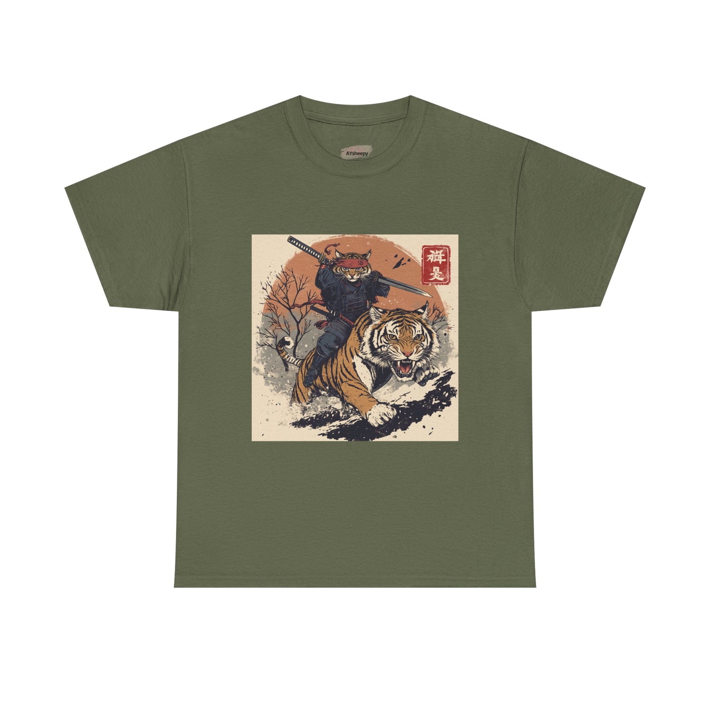 Samurai Cat Rides Fierce Tiger T-shirt