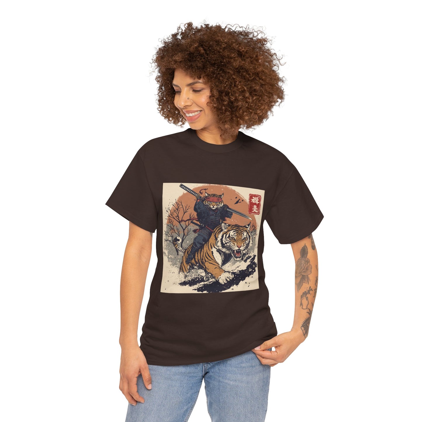 Samurai Cat Rides Fierce Tiger T-shirt
