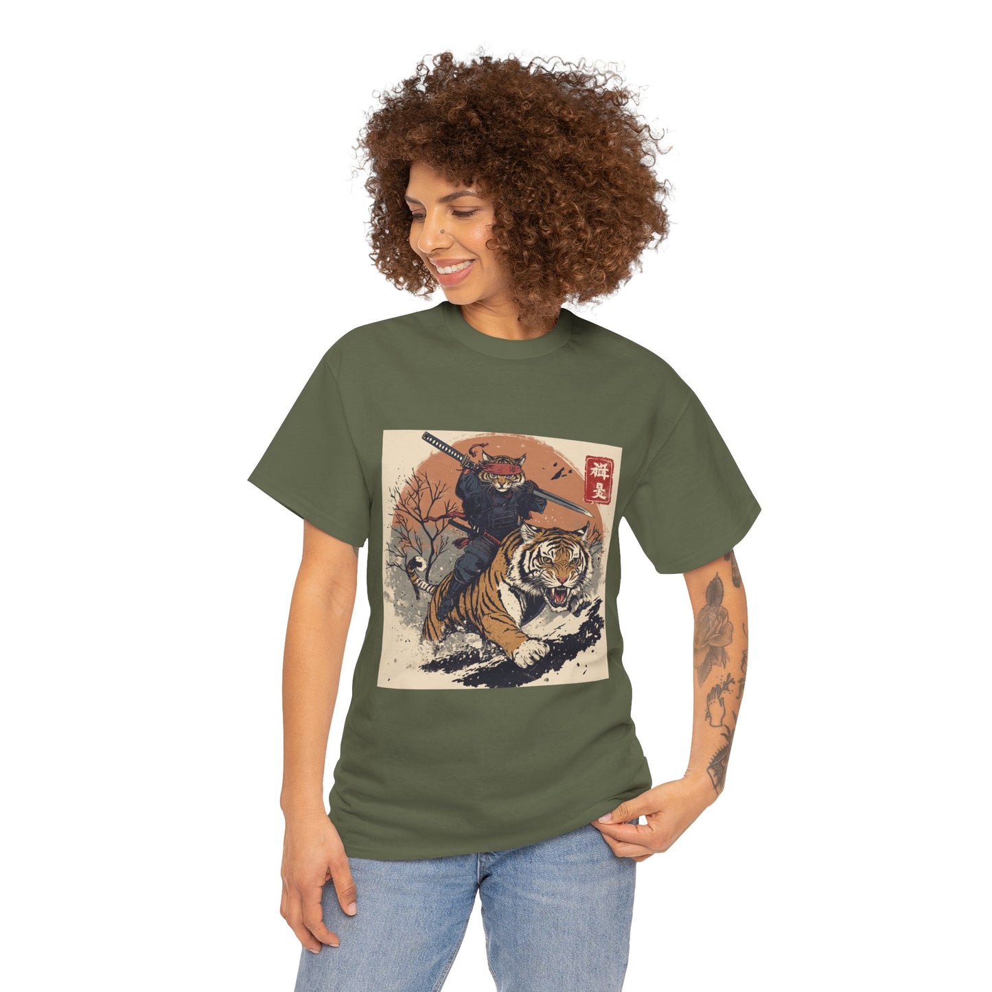 Samurai Cat Rides Fierce Tiger T-shirt