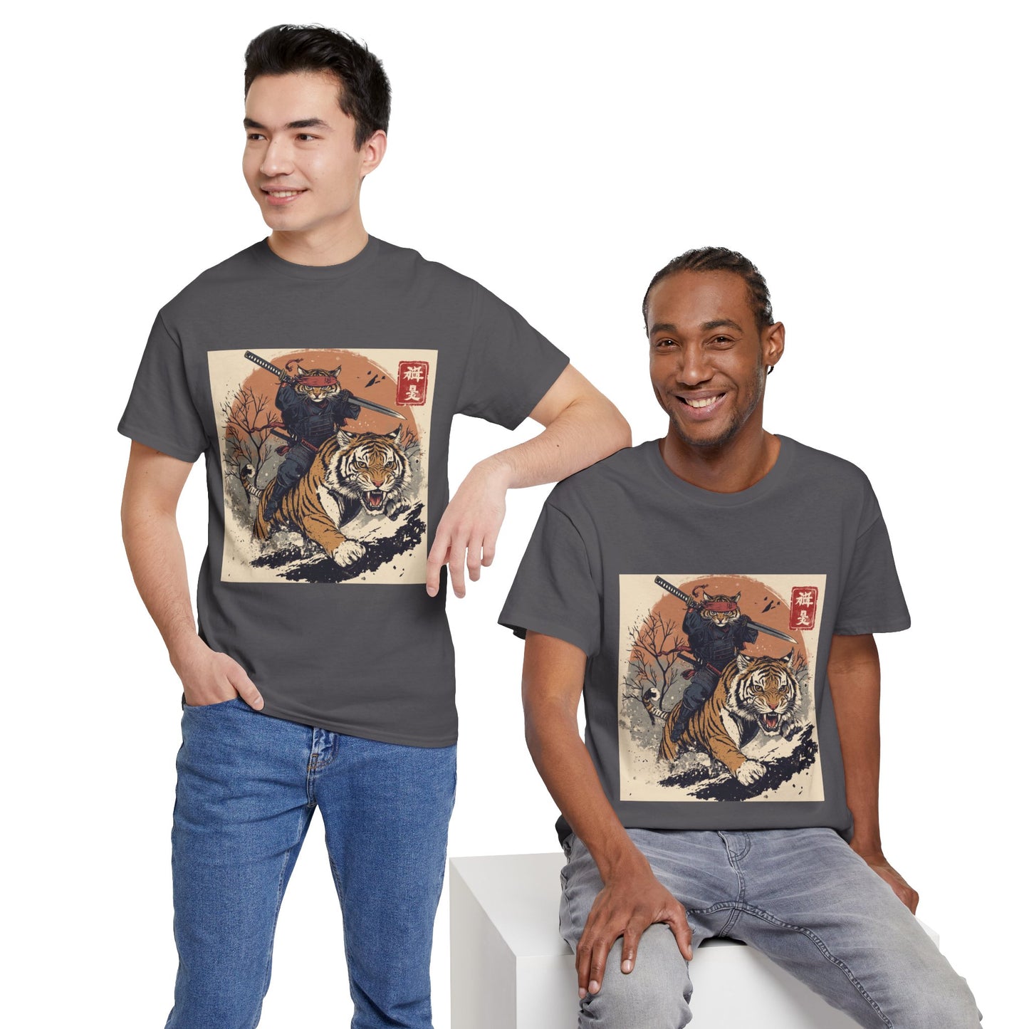 Samurai Cat Rides Fierce Tiger T-shirt