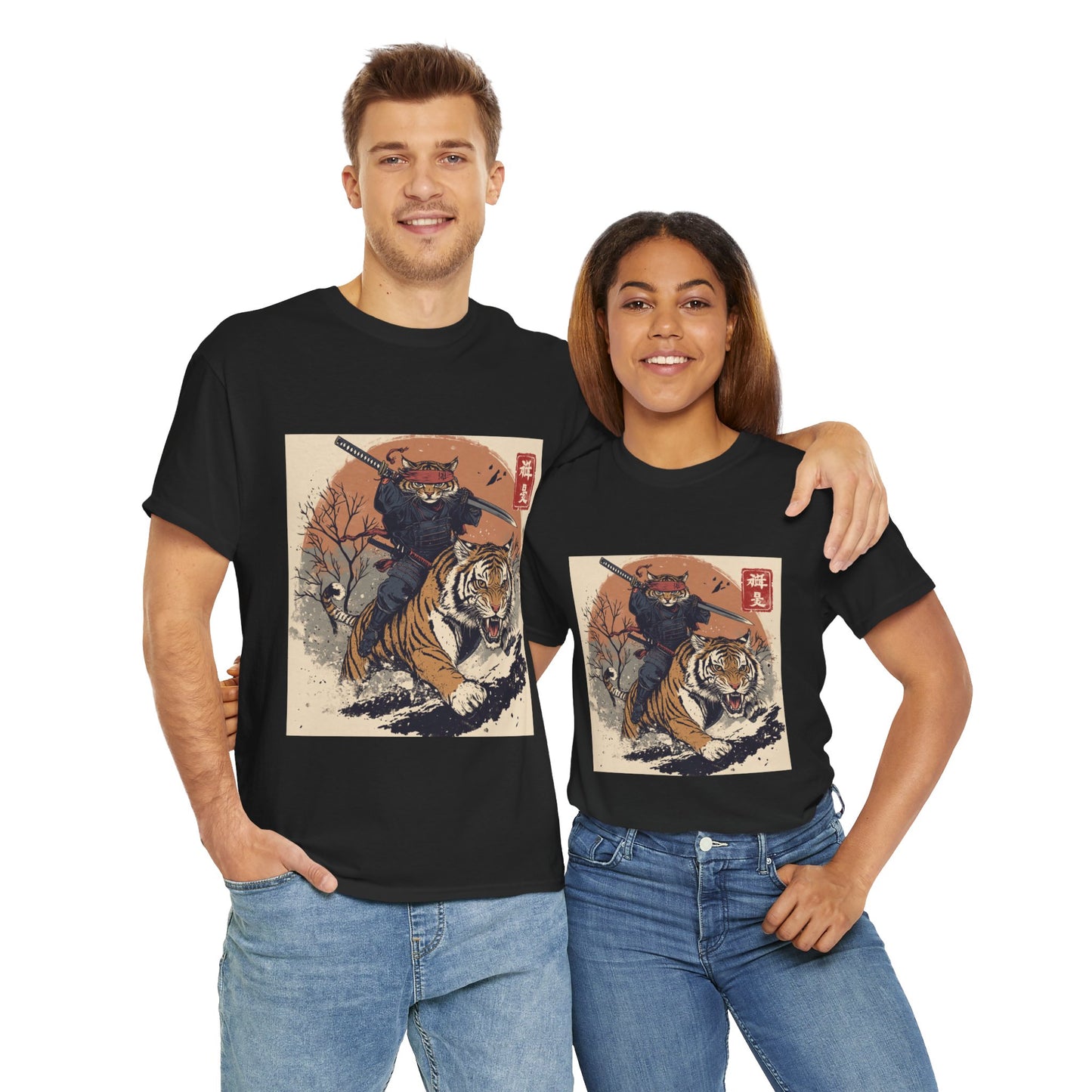 Samurai Cat Rides Fierce Tiger T-shirt