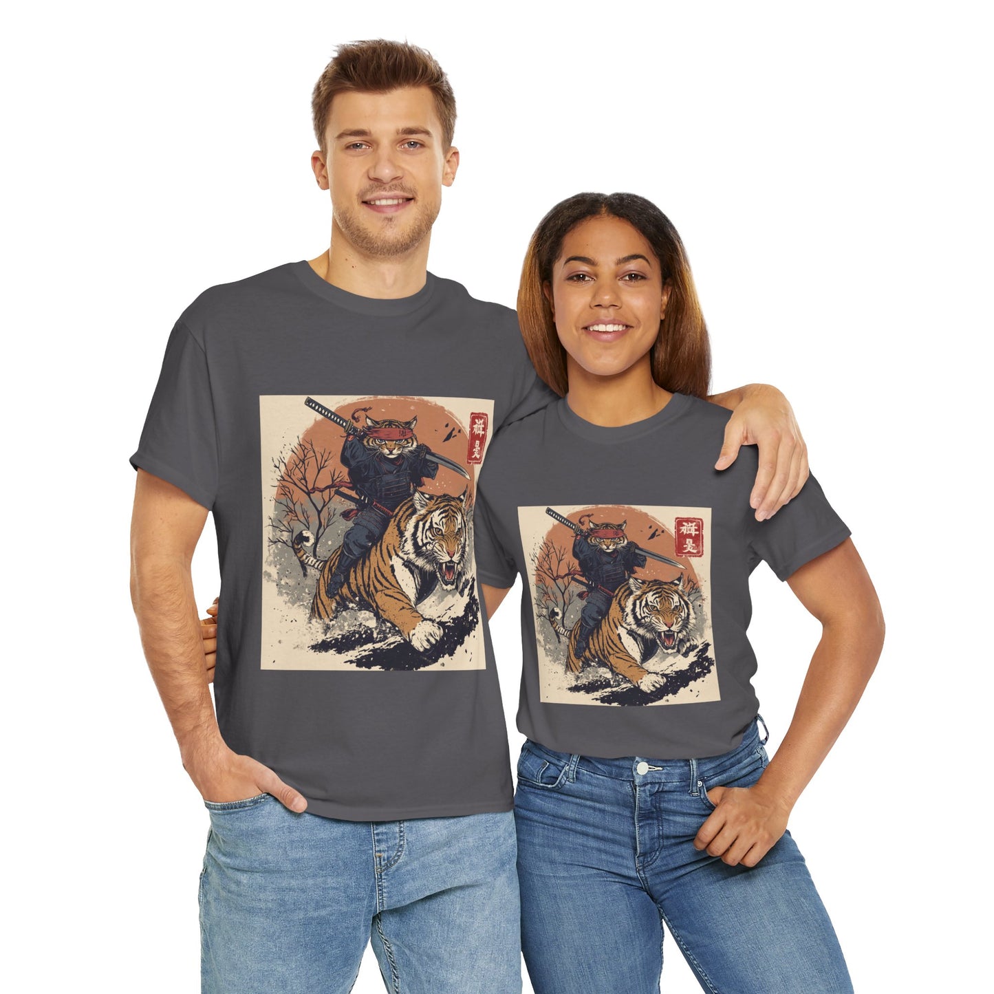 Samurai Cat Rides Fierce Tiger T-shirt