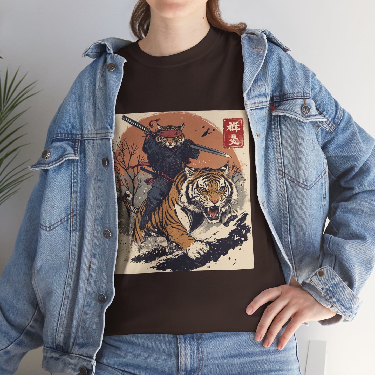 Samurai Cat Rides Fierce Tiger T-shirt
