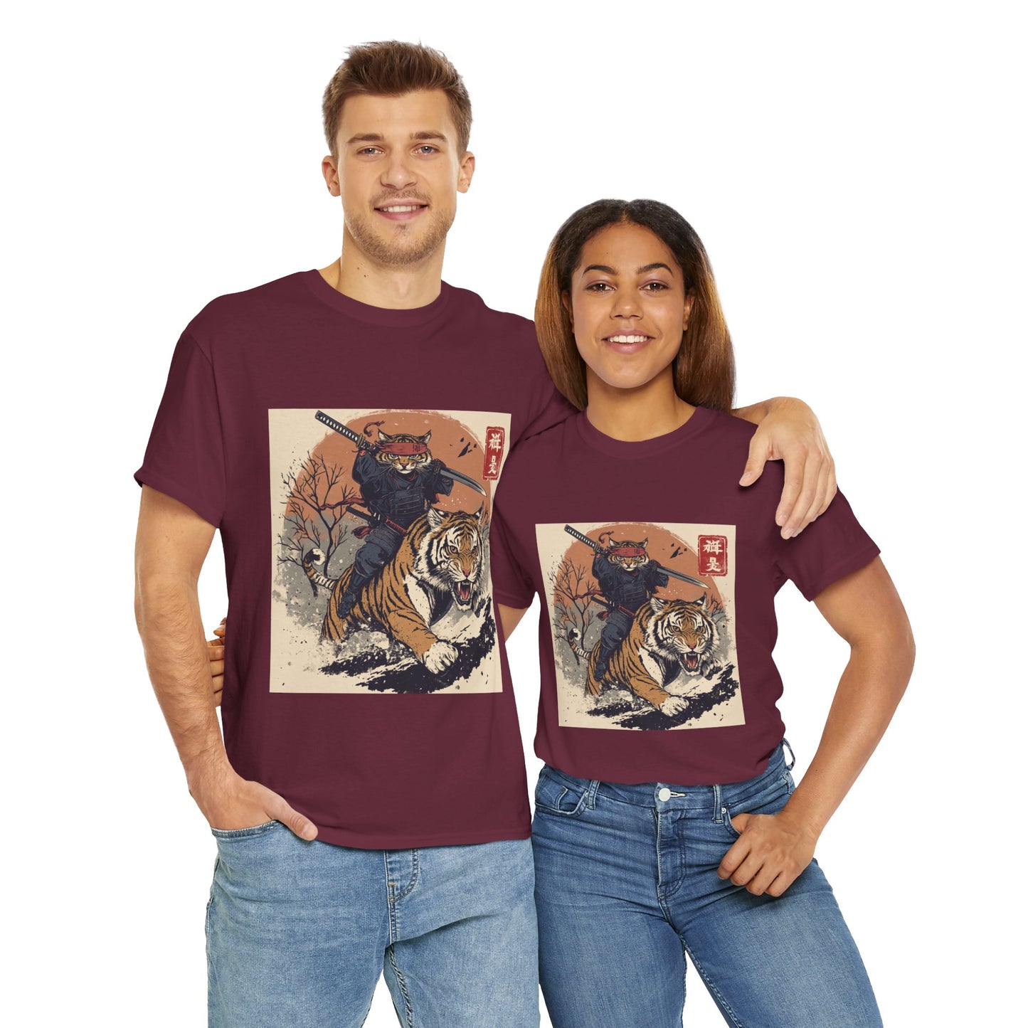 Samurai Cat Rides Fierce Tiger T-shirt