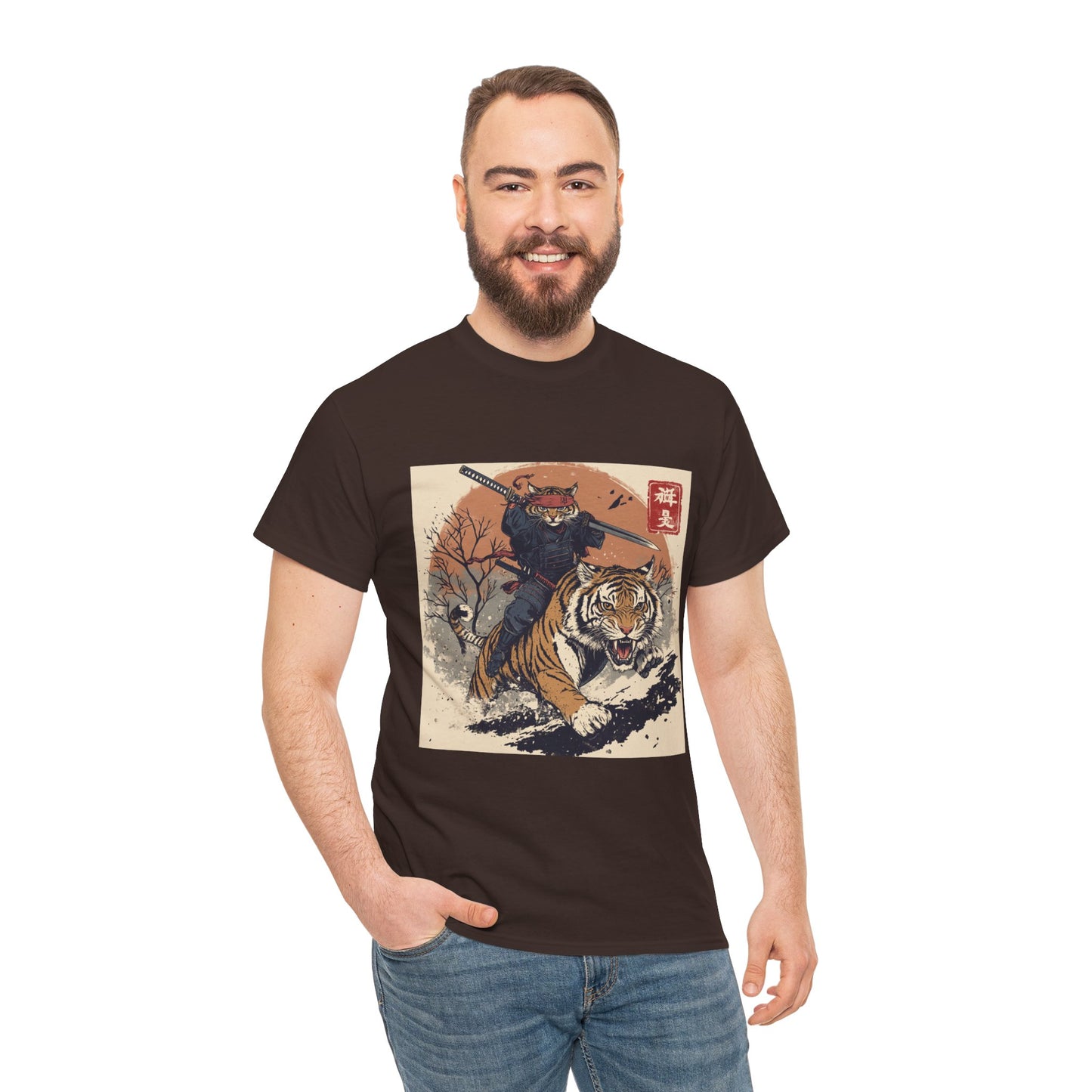 Samurai Cat Rides Fierce Tiger T-shirt
