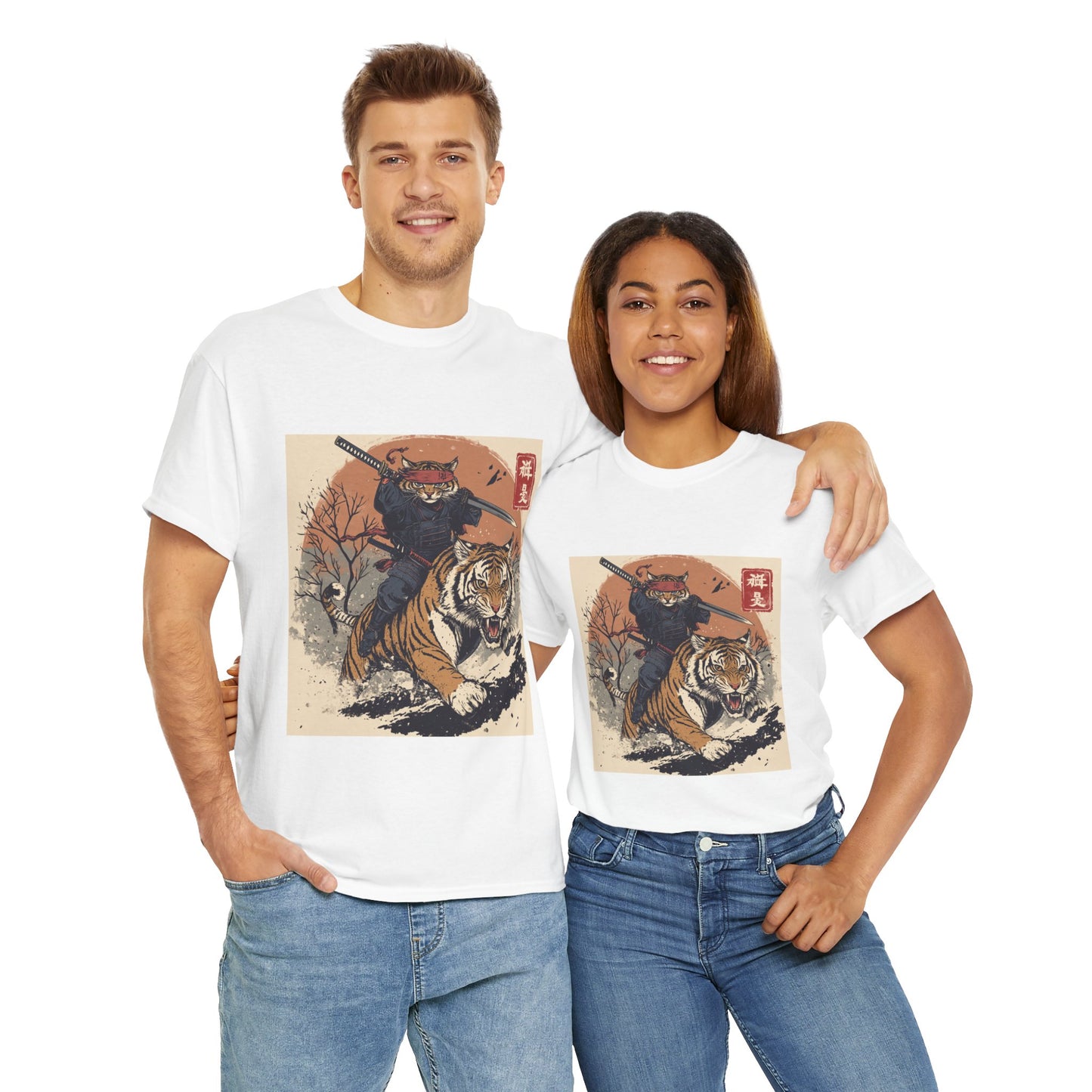Samurai Cat Rides Fierce Tiger T-shirt
