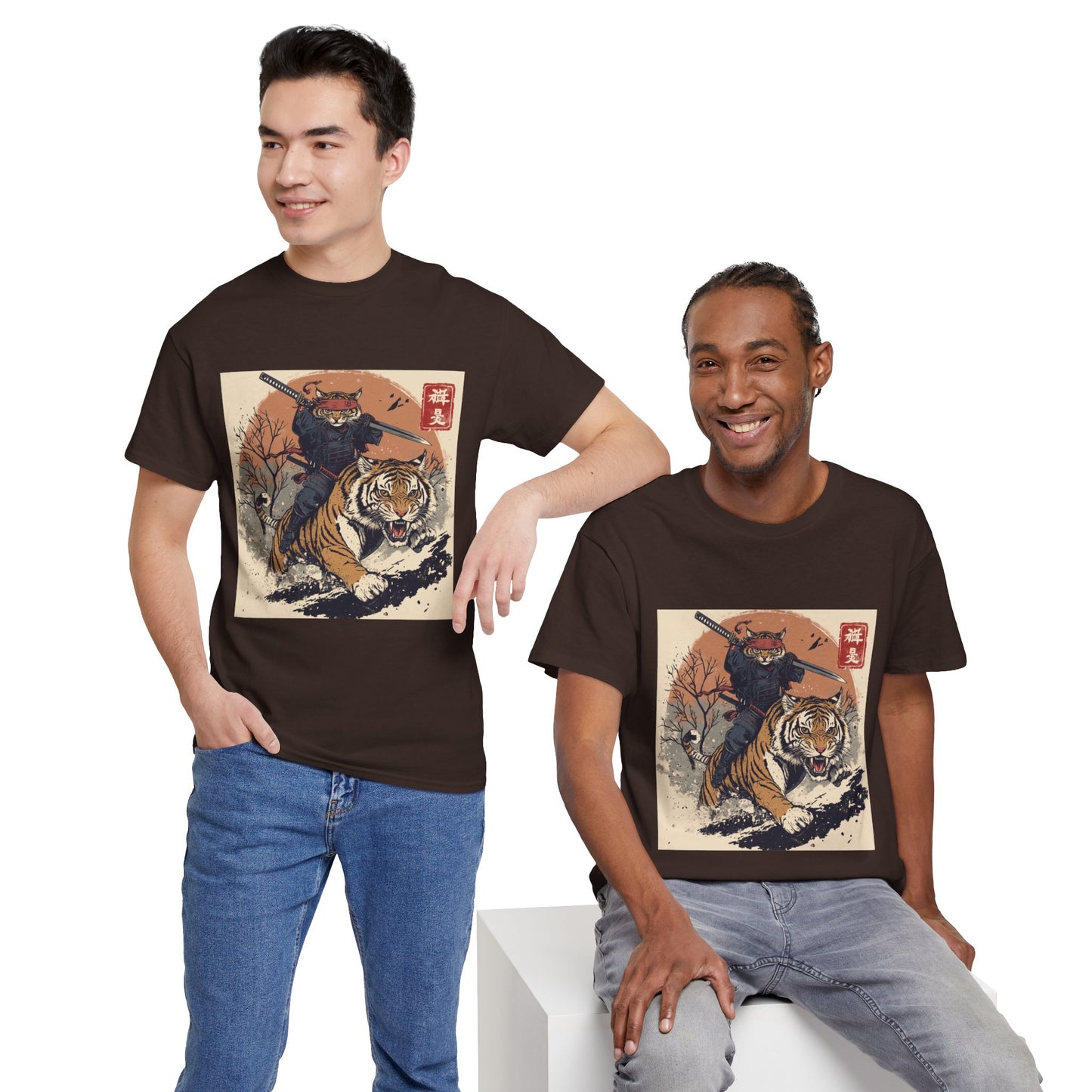 Samurai Cat Rides Fierce Tiger T-shirt