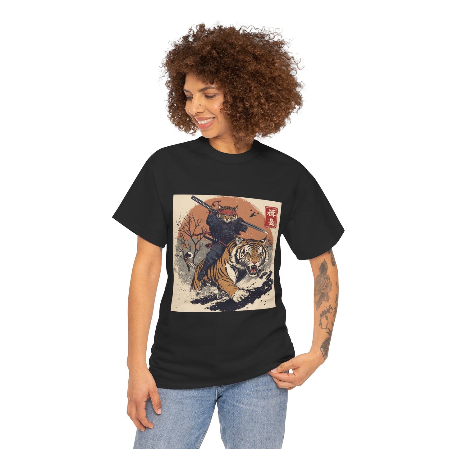 Samurai Cat Rides Fierce Tiger T-shirt