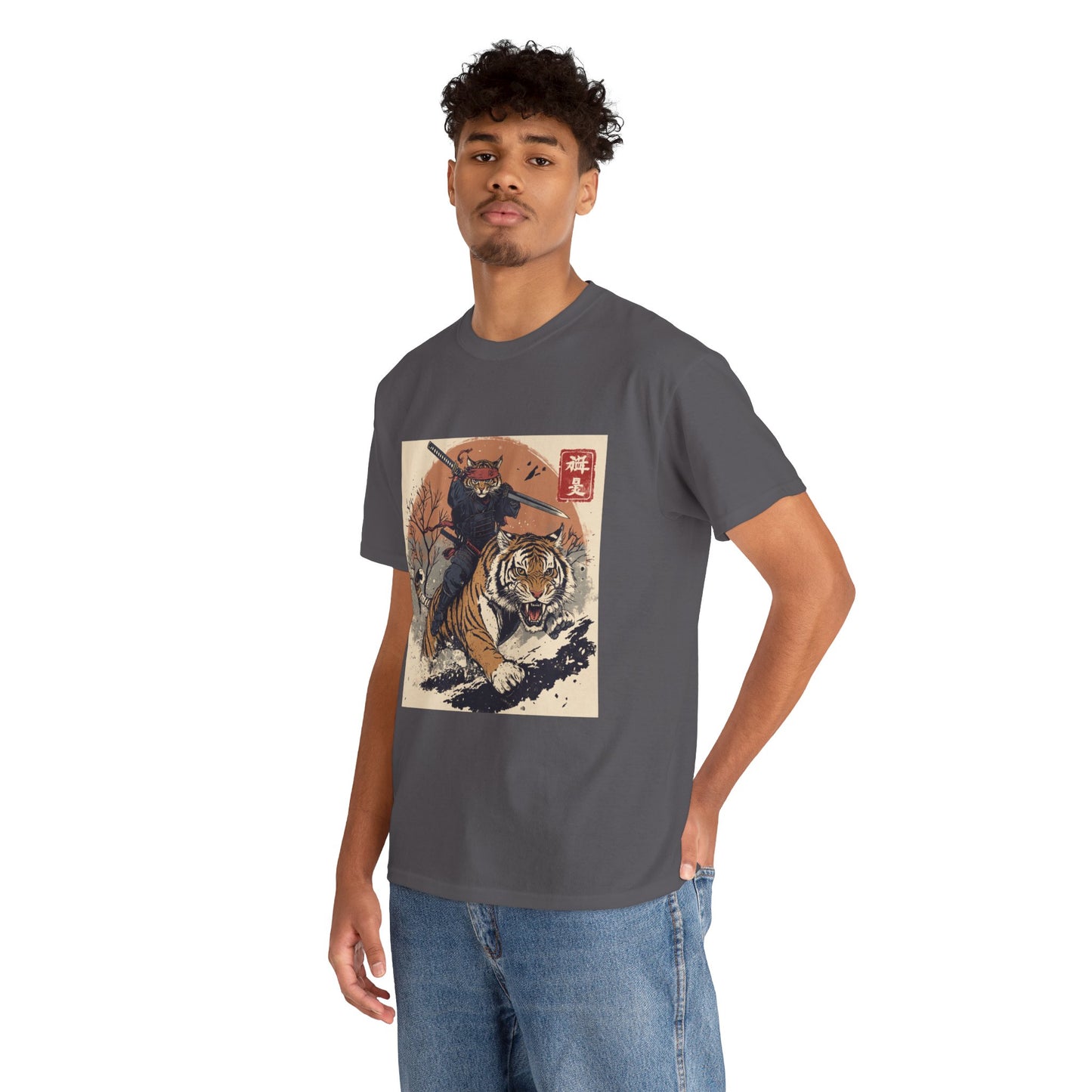 Samurai Cat Rides Fierce Tiger T-shirt