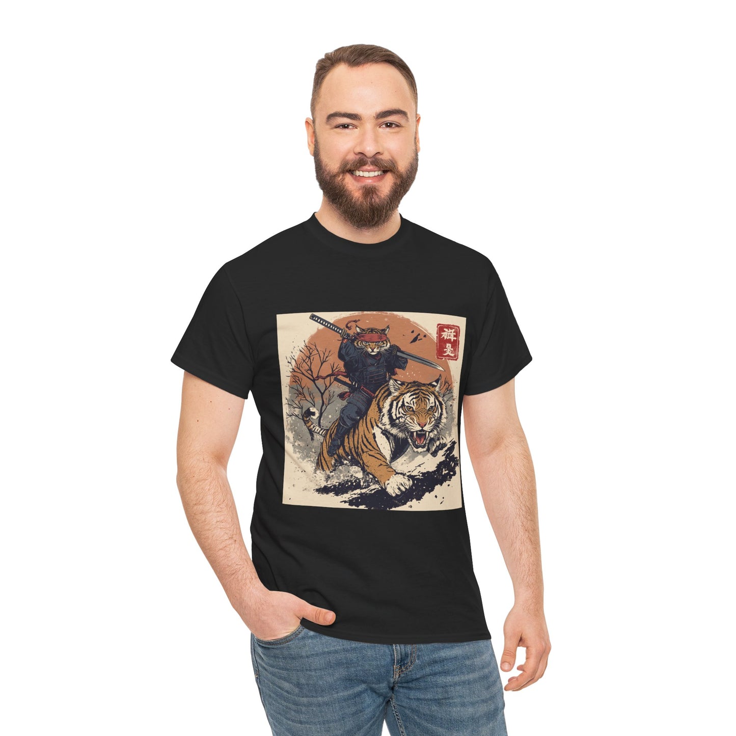 Samurai Cat Rides Fierce Tiger T-shirt