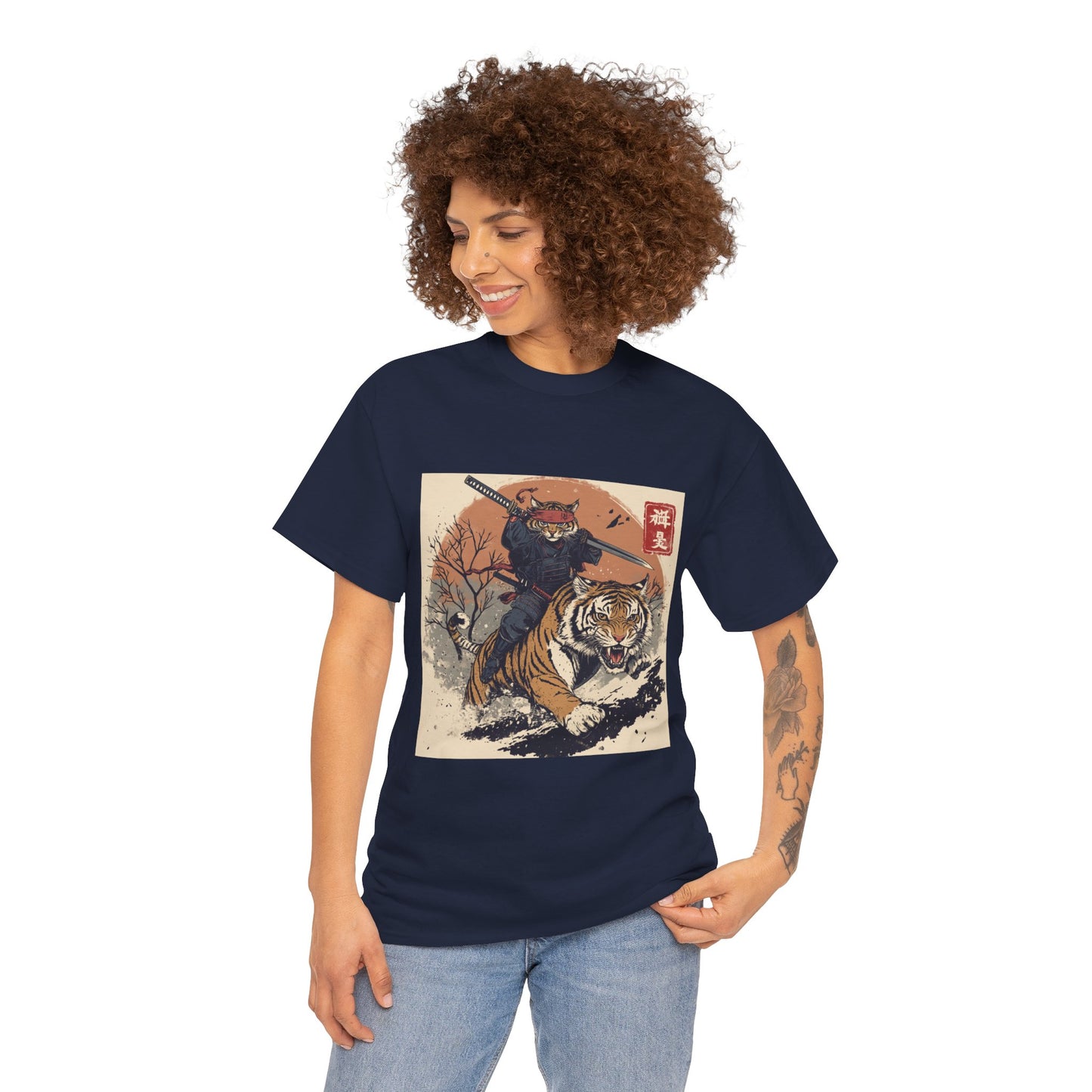 Samurai Cat Rides Fierce Tiger T-shirt