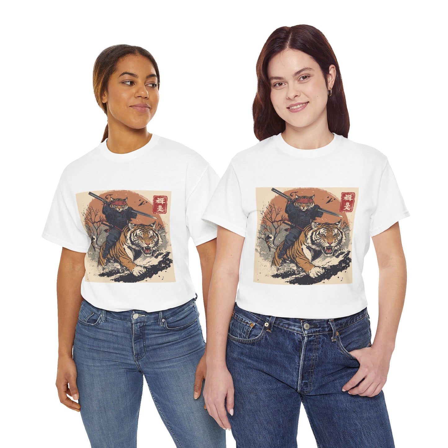 Samurai Cat & Tiger Sunset T-Shirt